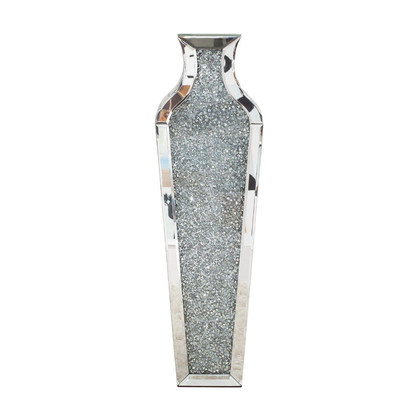Grand vase de sol en verre concassé et décoré de diamants