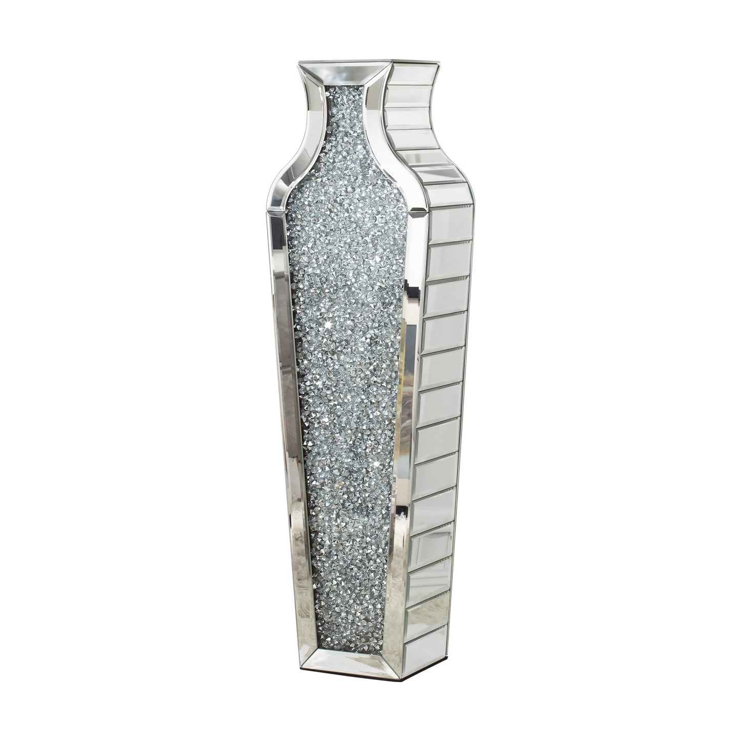 Grand vase de sol en verre concassé et décoré de diamants