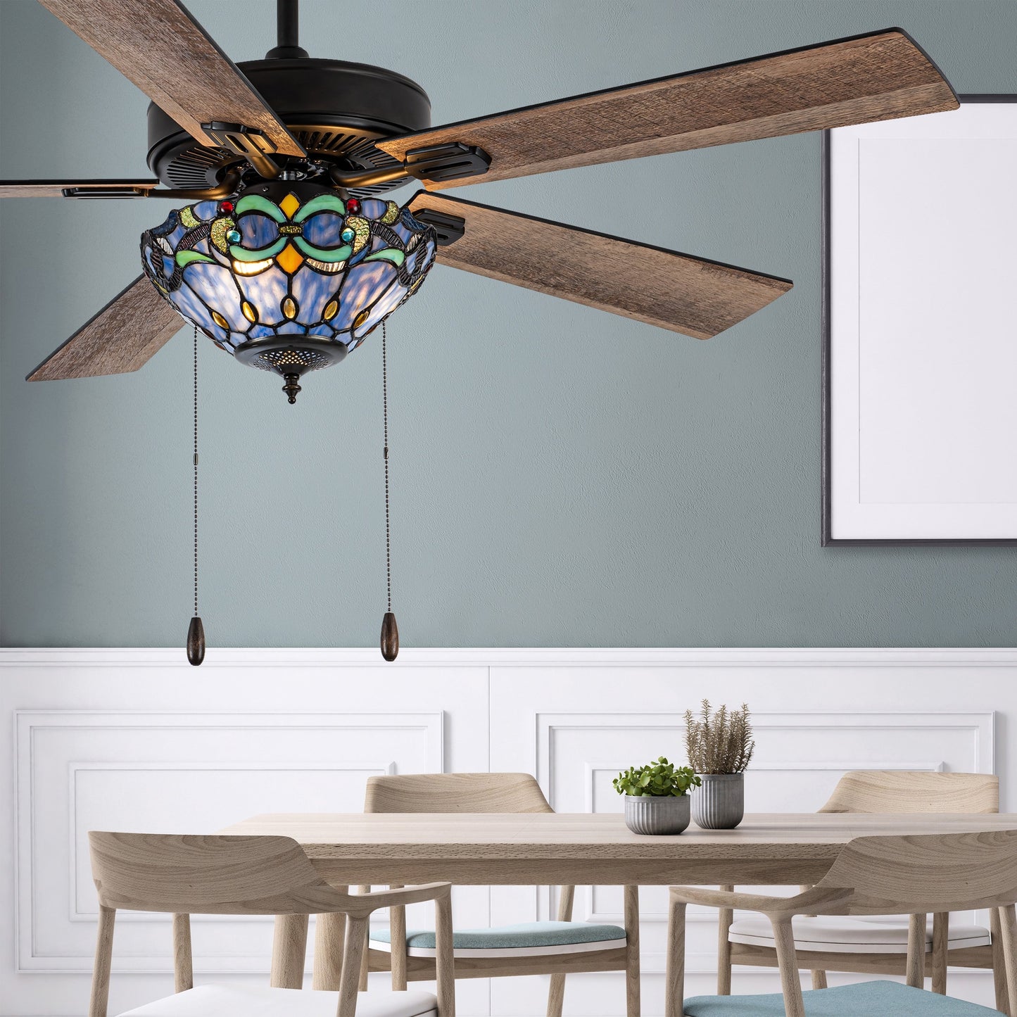 Ventilateur de plafond Della River of Goods à 52 pouces avec 3 lumières, télécommande et fini bronze huilé et verre teinté