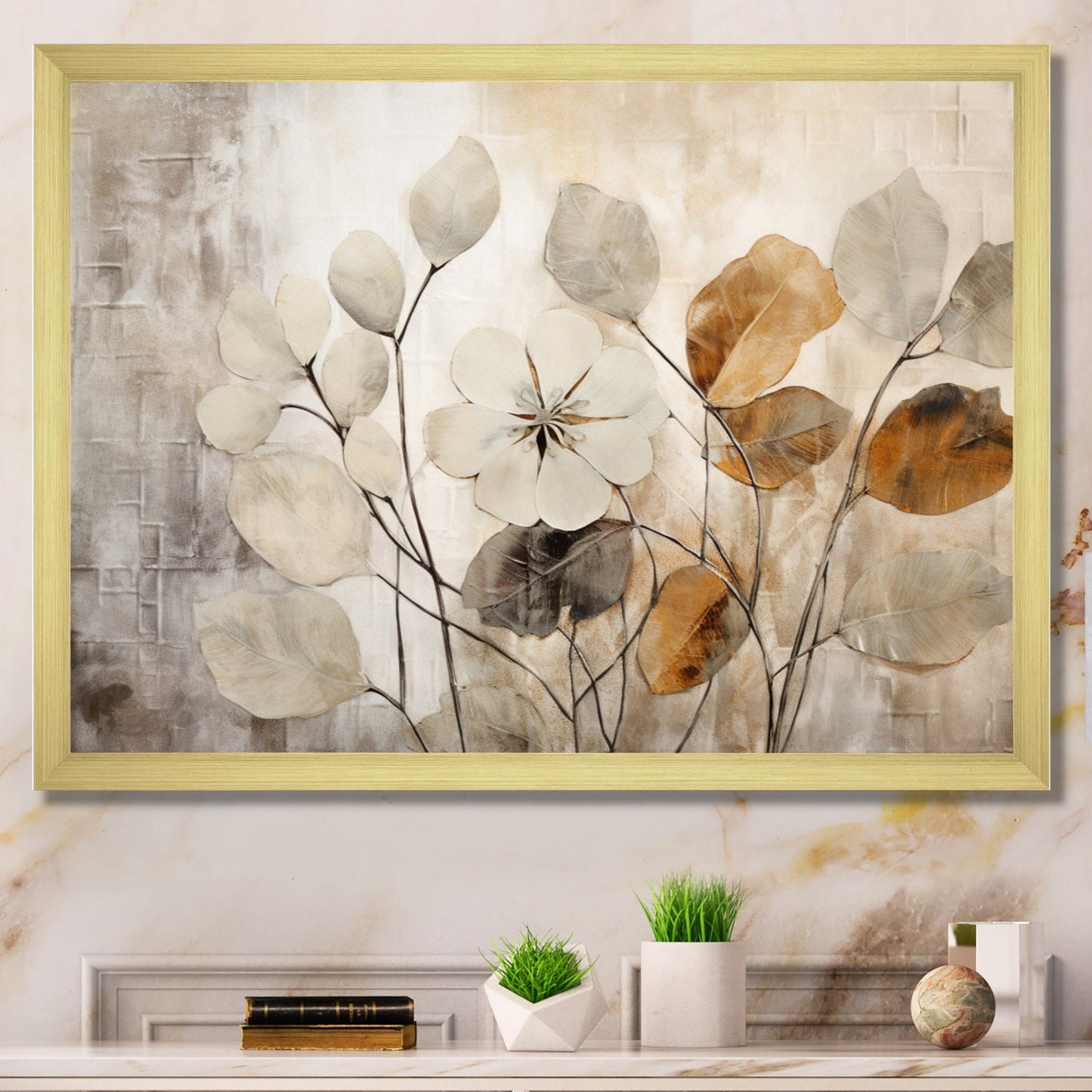 Designart Beige Botanical Impressions III Impression sur toile encadrée d'art abstrait botanique