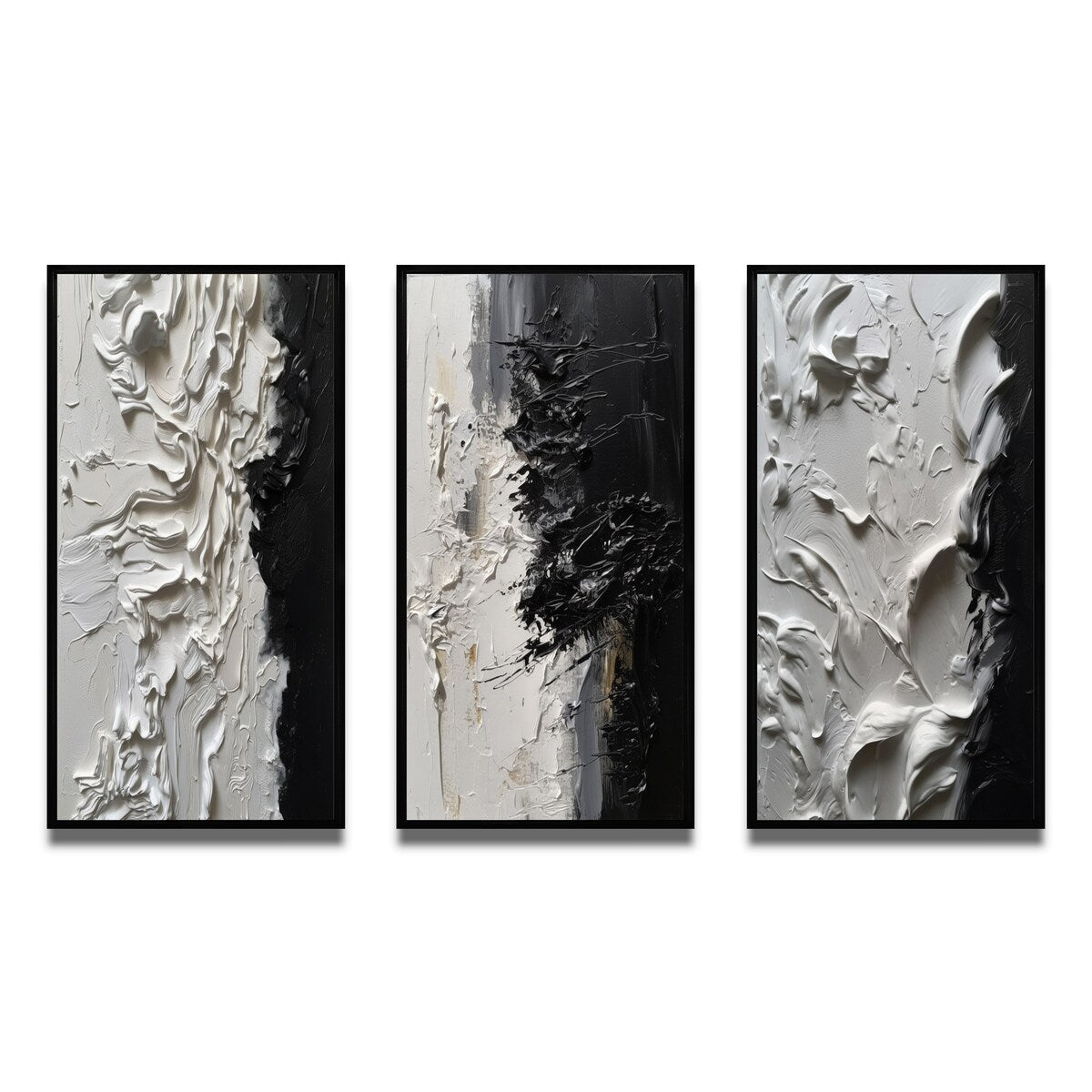 Designart Ensemble de 3 tableaux muraux encadrés abstraits en marbre blanc et noir « Tranquillité débridée III » pour décoration de bureau