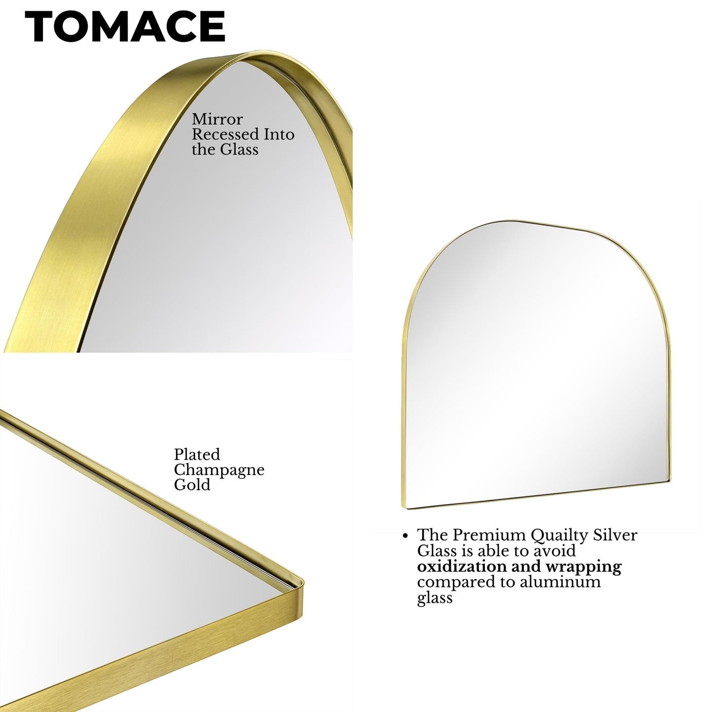 TEHOME Dezerae Grand miroir à arche pour cheminée, 102 cm L x 81 cm H
