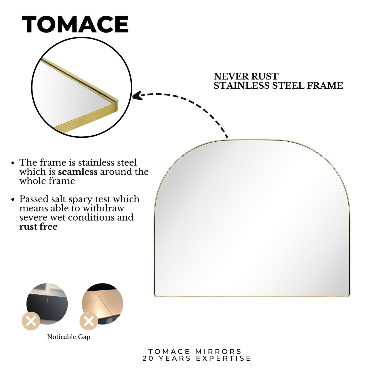TEHOME Dezerae Grand miroir à arche pour cheminée, 102 cm L x 81 cm H