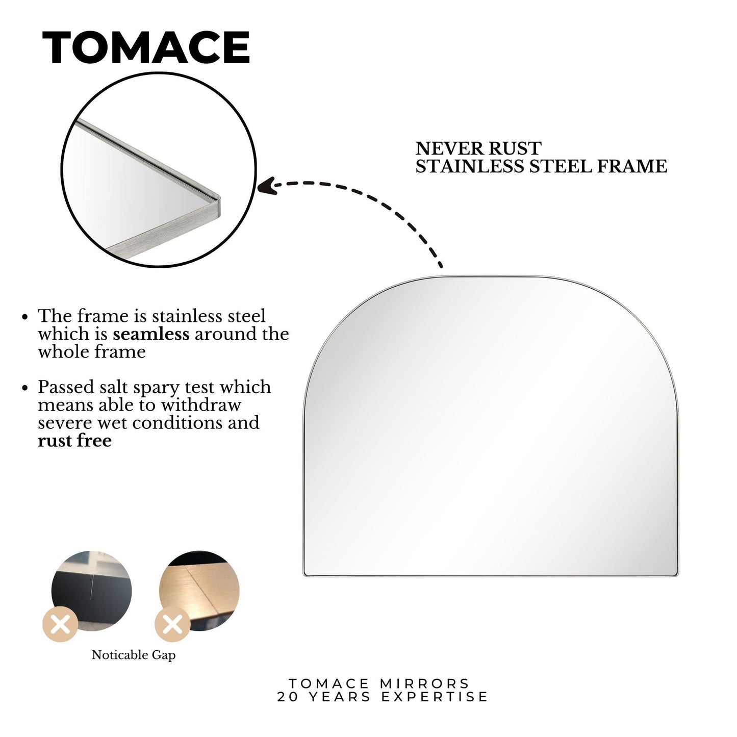 TEHOME Dezerae Grand miroir à arche pour cheminée, 102 cm L x 81 cm H
