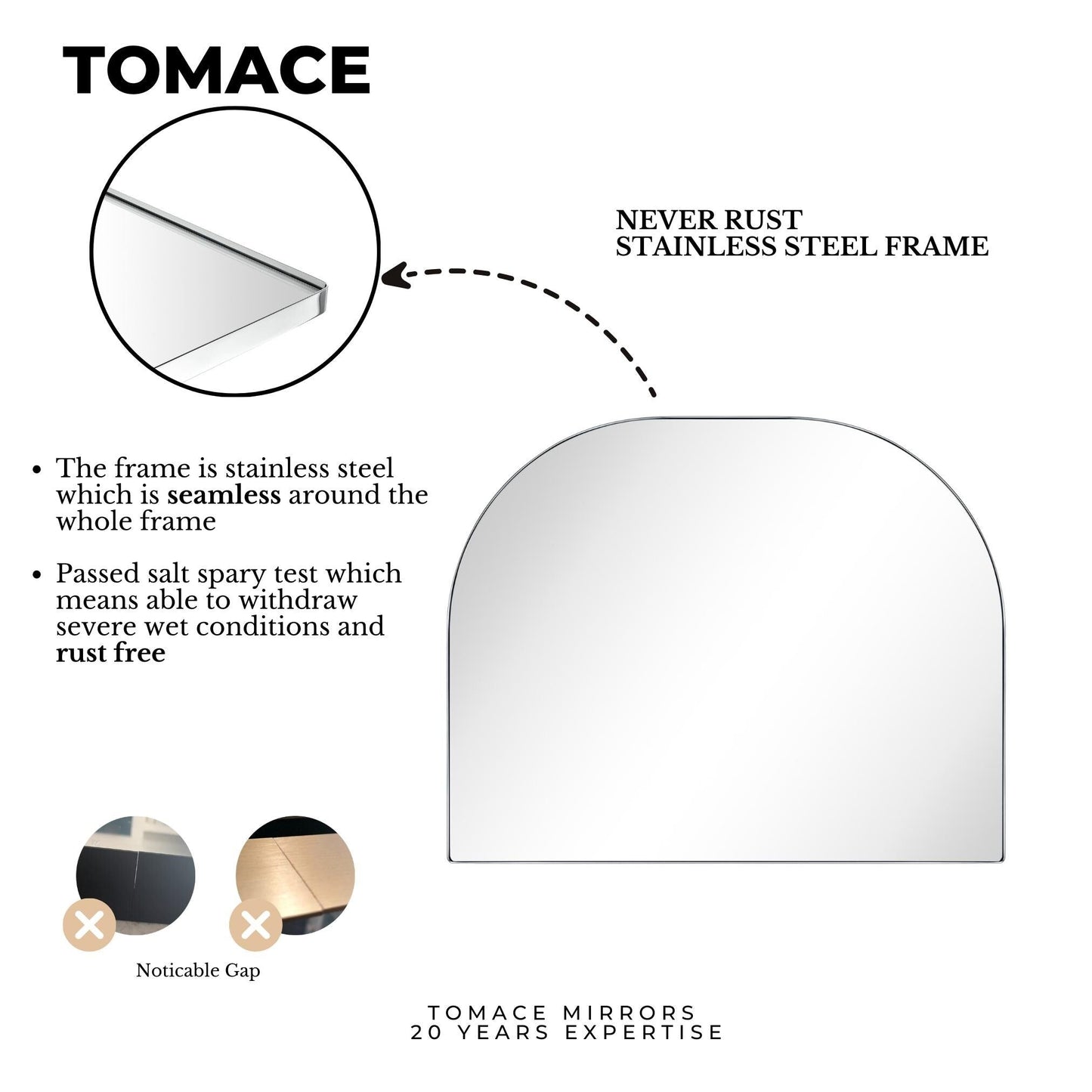 TEHOME Dezerae Grand miroir à arche pour cheminée, 102 cm L x 81 cm H