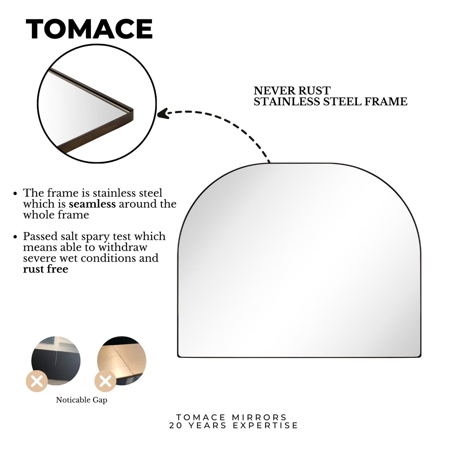 TEHOME Dezerae Grand miroir à arche pour cheminée, 102 cm L x 81 cm H