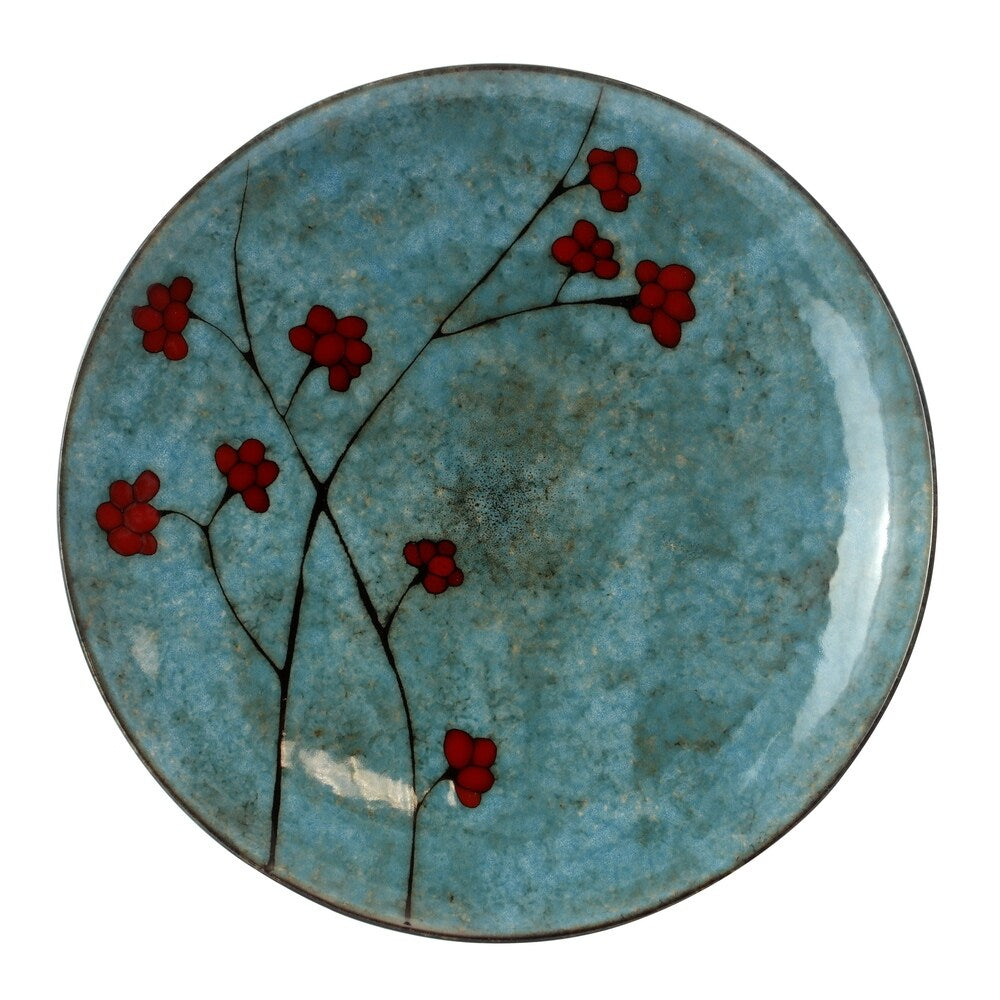 Service de table Elama Floral Accents en grès, 16 pièces, bleu.