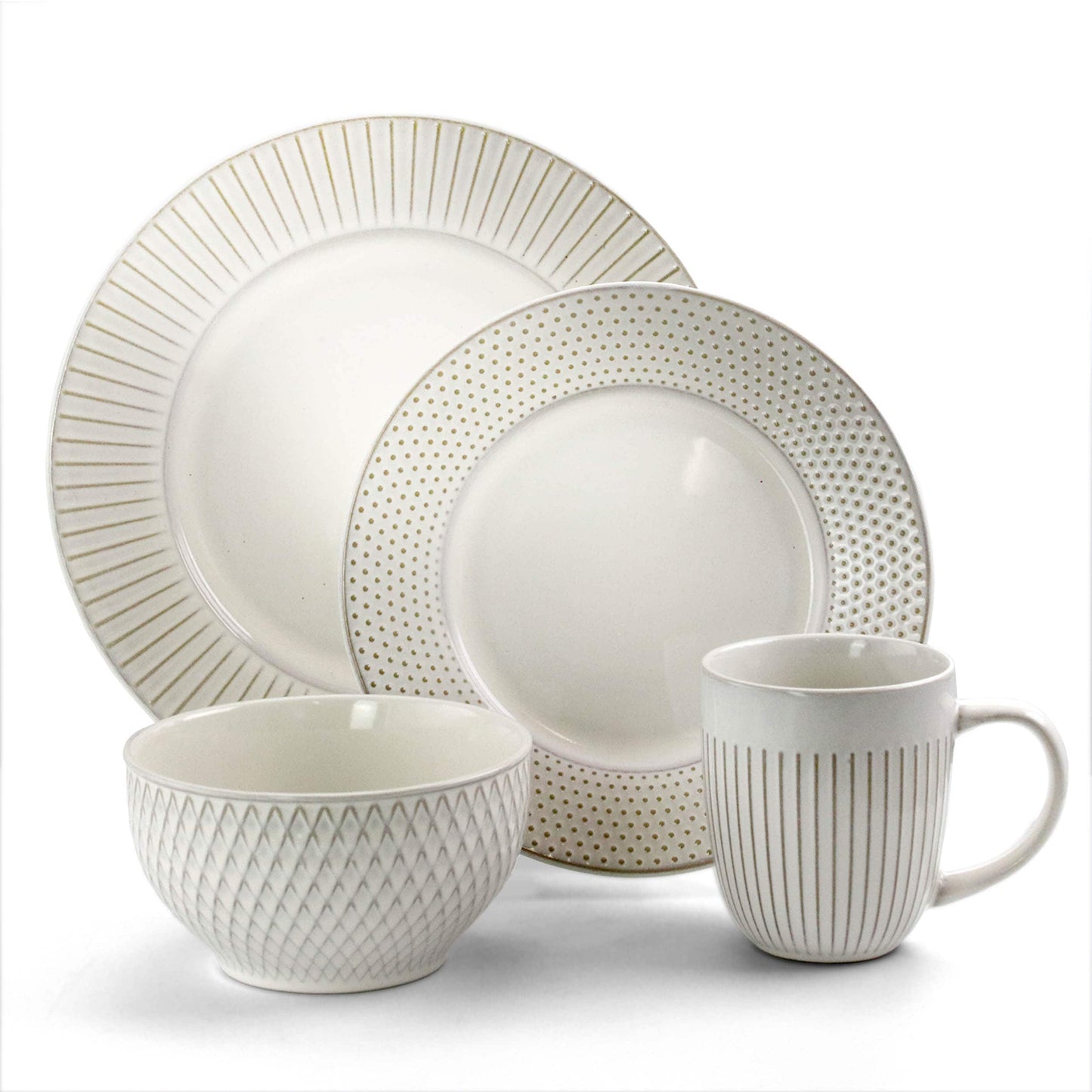 Elama Marketplace - Ensemble de vaisselle de 16 pièces en blanc embossé - Articles préférés