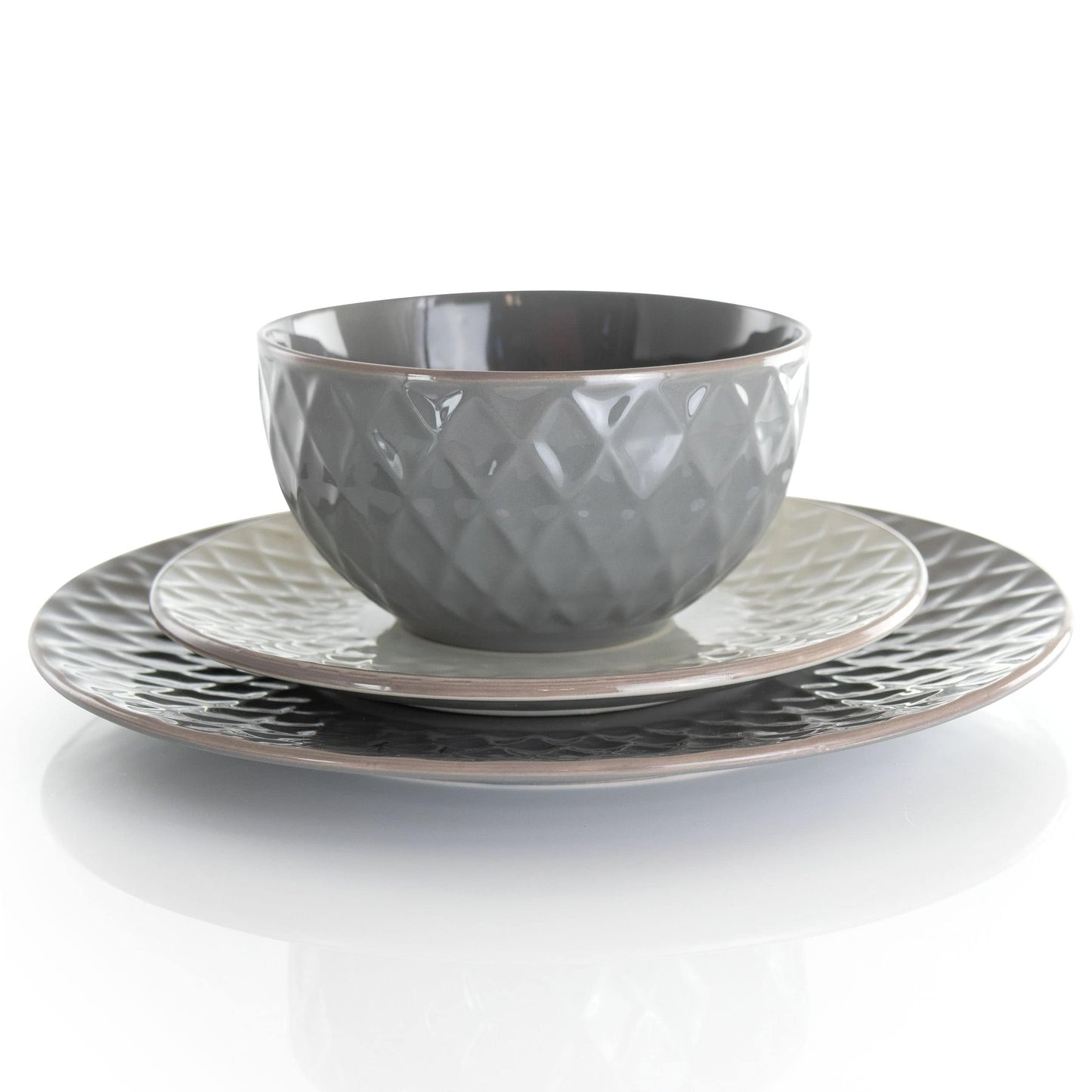 Service de table Elama Tahitian Diamond en grès, 16 pièces, couleur ardoise