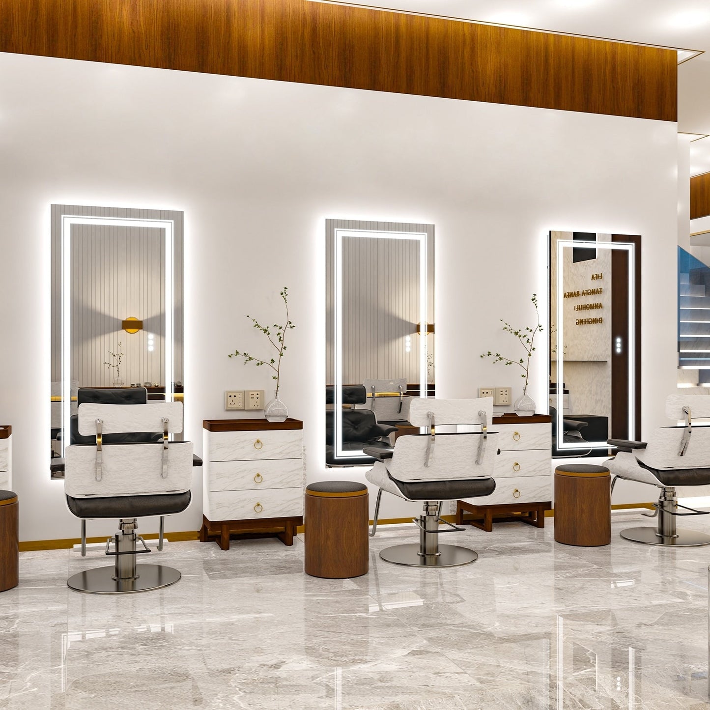 Grand miroir de salle de bain à éclairage LED, anti-buée, avec support mural, 3 couleurs