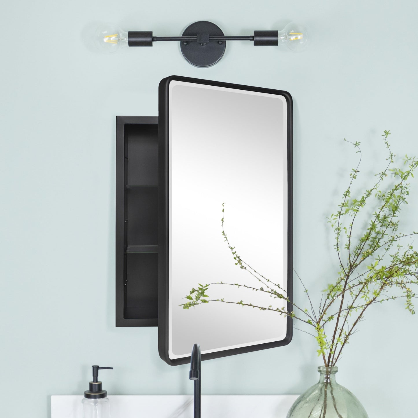TEHOME Armoires à pharmacie de salle de bain encastrées en métal style farmhouse avec miroir