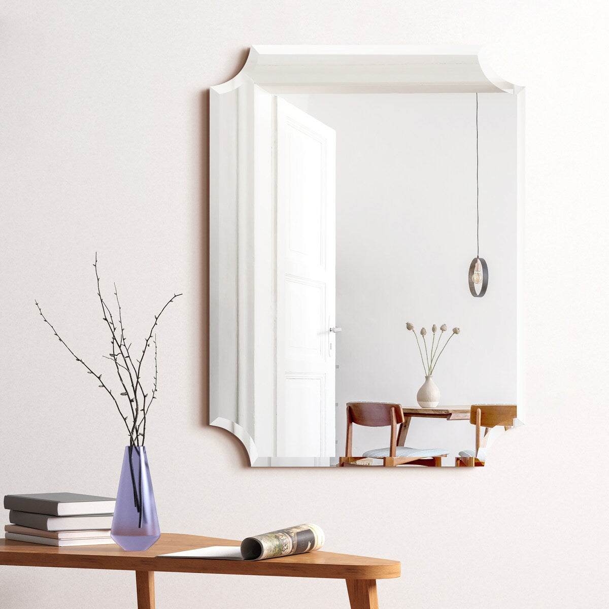 Miroir mural rectangulaire sans cadre, à bords évasés et biseautés, pour salle de bain, meuble-lavabo, chambre à coucher, avec un biseau sur le bord - Transparent