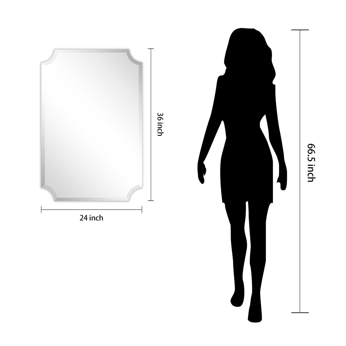 Miroir mural rectangulaire sans cadre, à bords évasés et biseautés, pour salle de bain, meuble-lavabo, chambre à coucher, avec un biseau sur le bord - Transparent