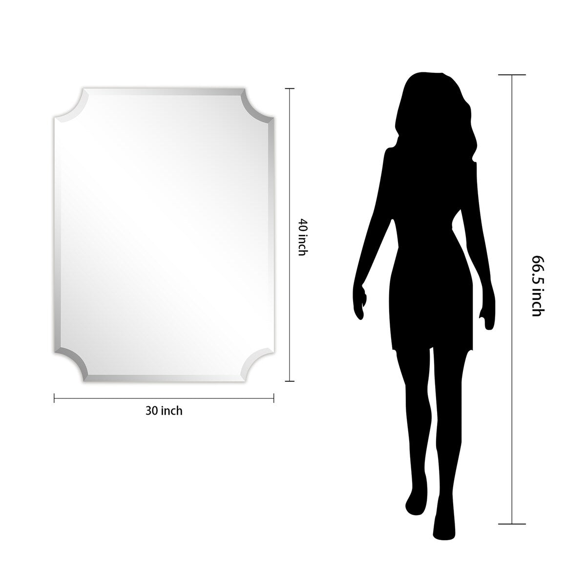 Miroir mural rectangulaire sans cadre, à bords évasés et biseautés, pour salle de bain, meuble-lavabo, chambre à coucher, avec un biseau sur le bord - Transparent