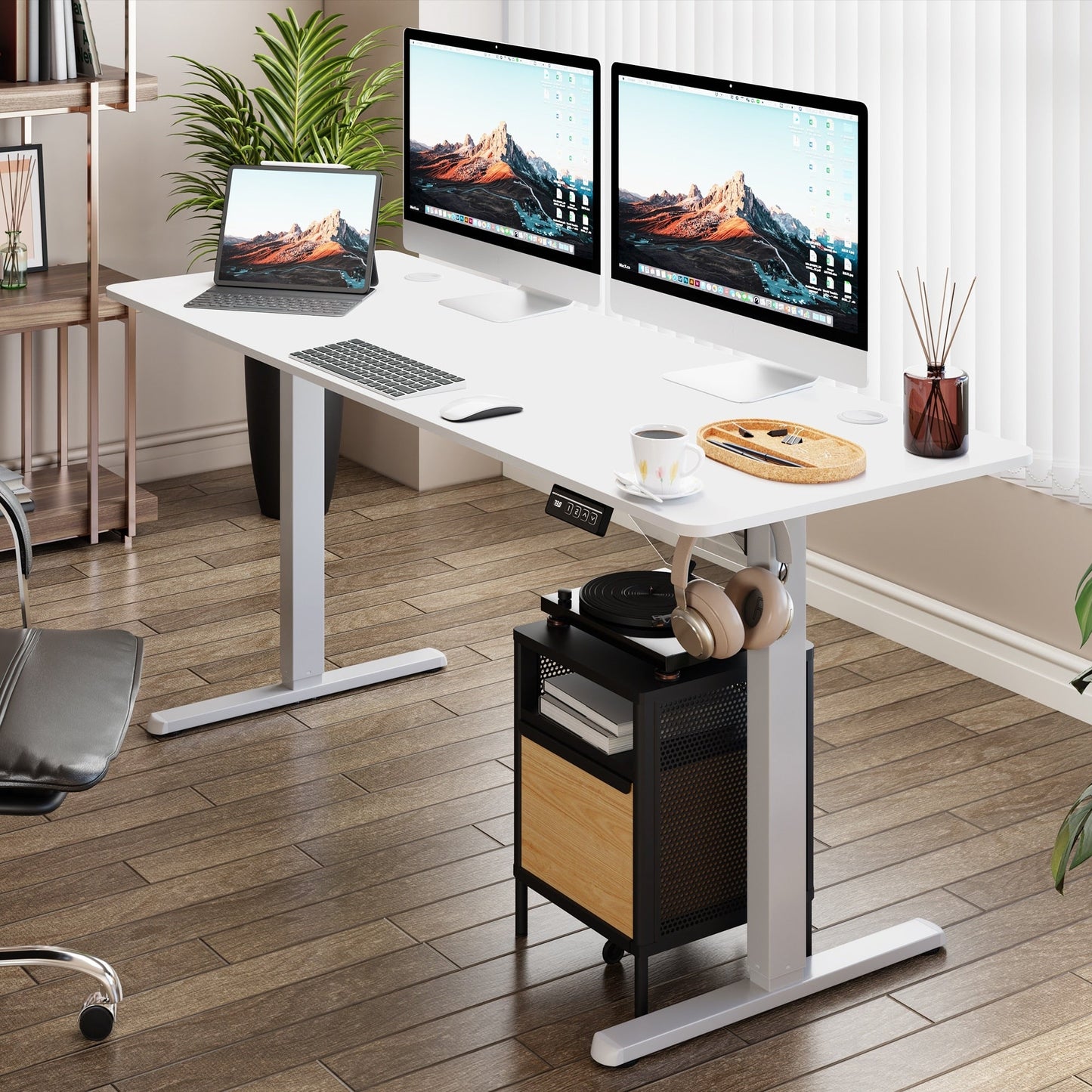 Bureau debout électrique à hauteur réglable Futzca, bureau informatique avec plateau de travail assemblé.