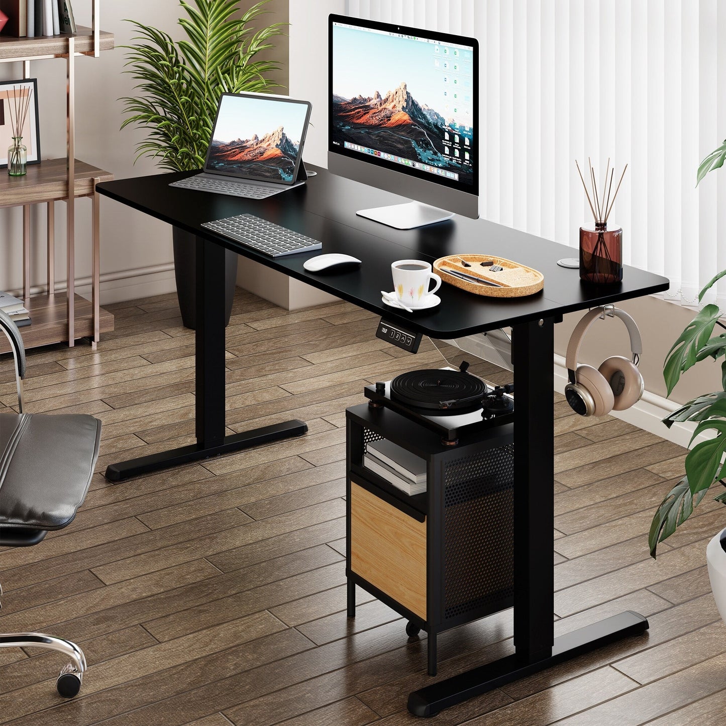 Bureau debout électrique à hauteur réglable Futzca, bureau informatique avec plateau de travail assemblé.