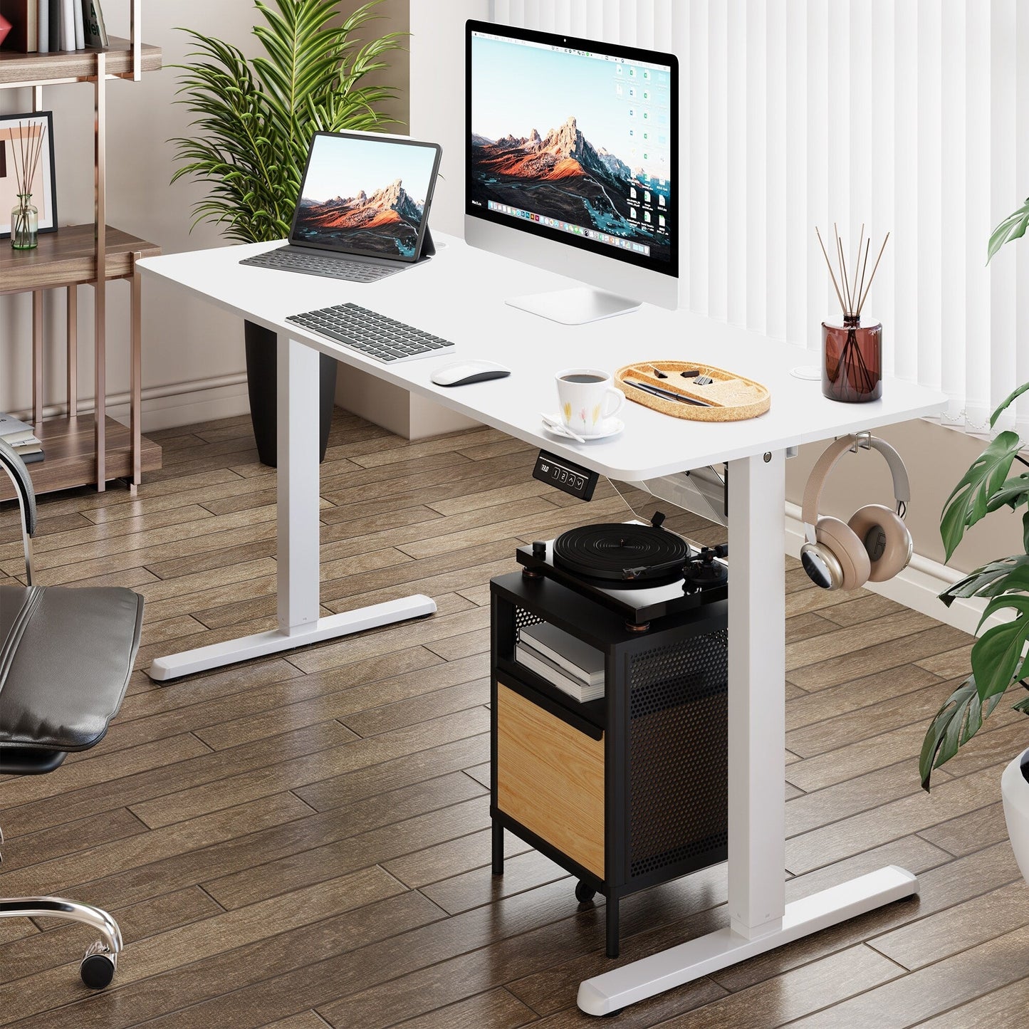Bureau debout électrique à hauteur réglable Futzca, bureau informatique avec plateau de travail assemblé.