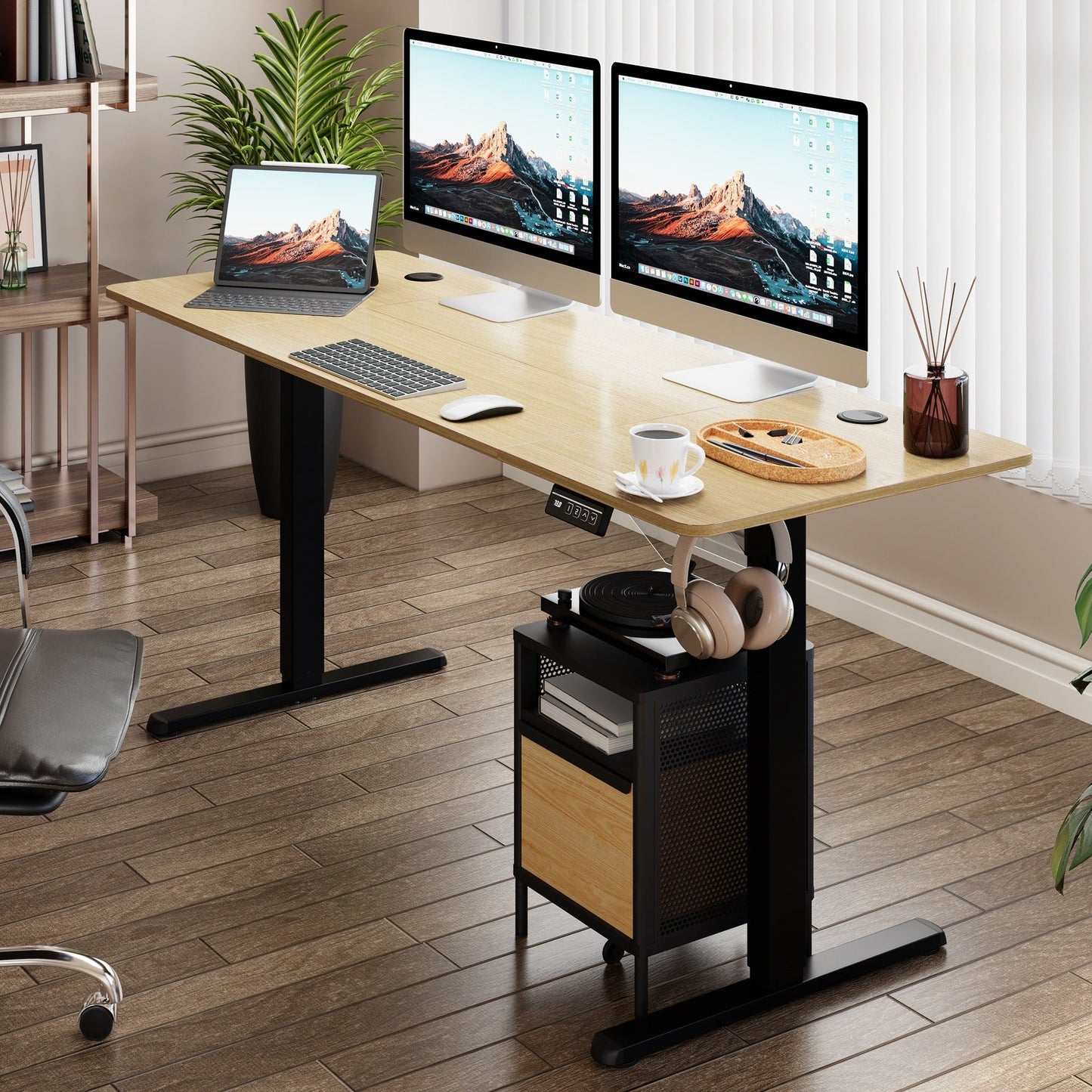 Bureau debout électrique à hauteur réglable Futzca, bureau informatique avec plateau de travail assemblé.