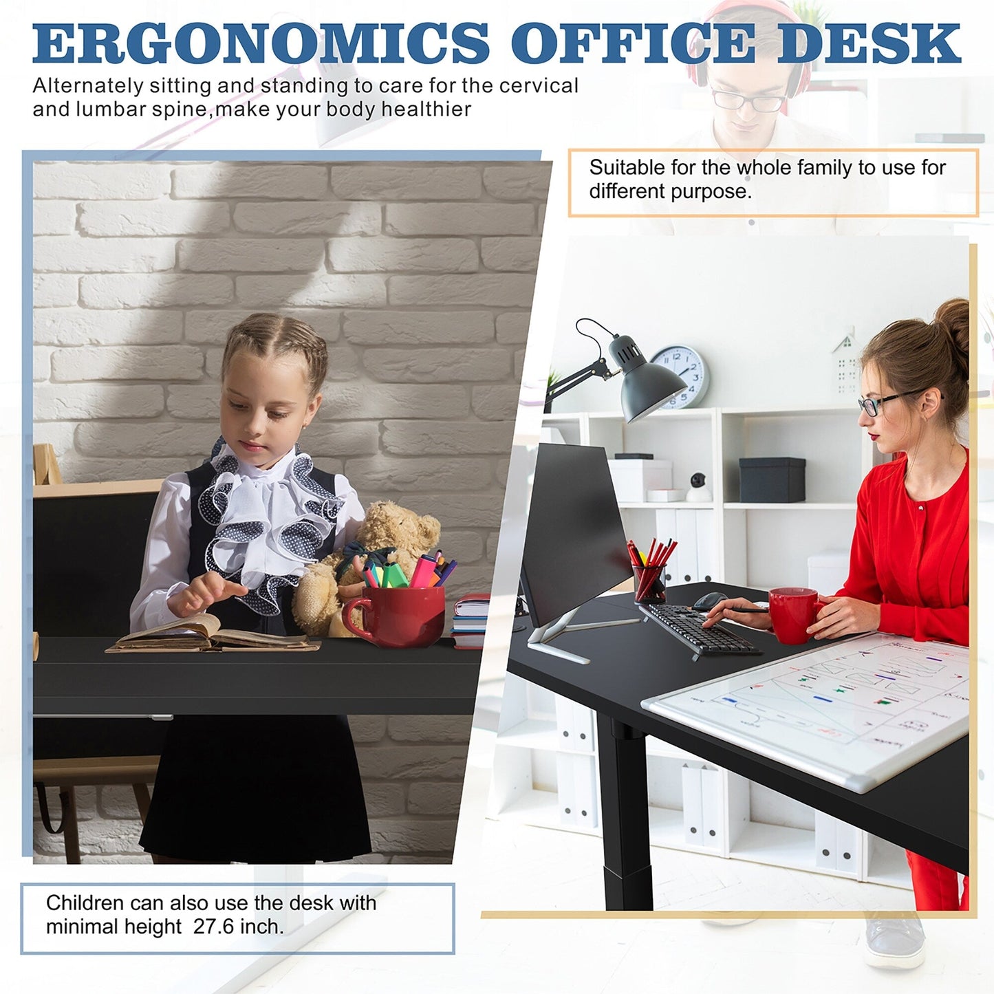 Bureau debout électrique à hauteur réglable Futzca, bureau informatique avec plateau de travail assemblé.