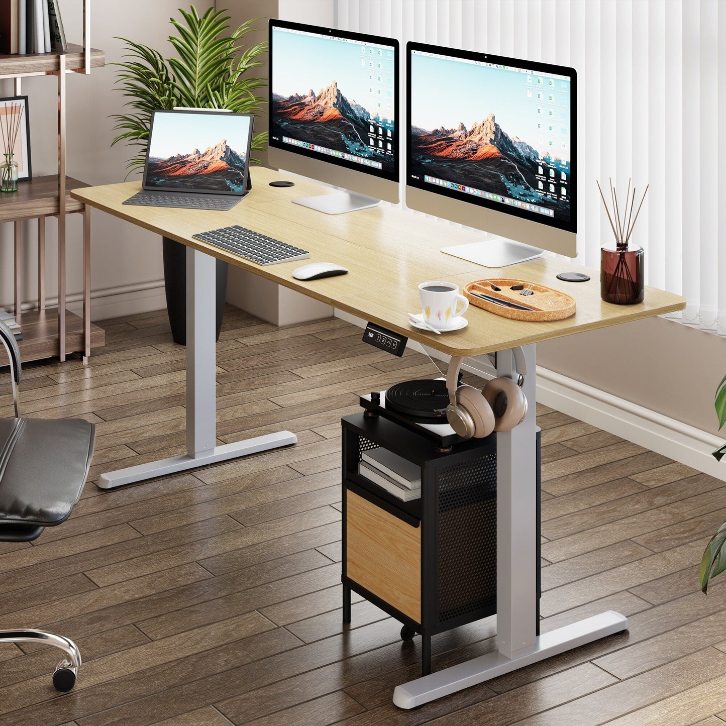 Bureau debout électrique à hauteur réglable Futzca, bureau informatique avec plateau de travail assemblé.