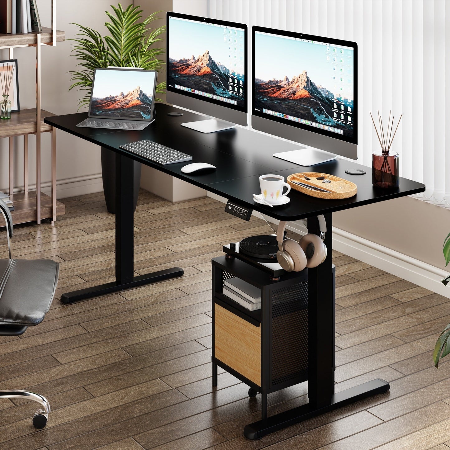 Bureau debout électrique à hauteur réglable Futzca, bureau informatique avec plateau de travail assemblé.