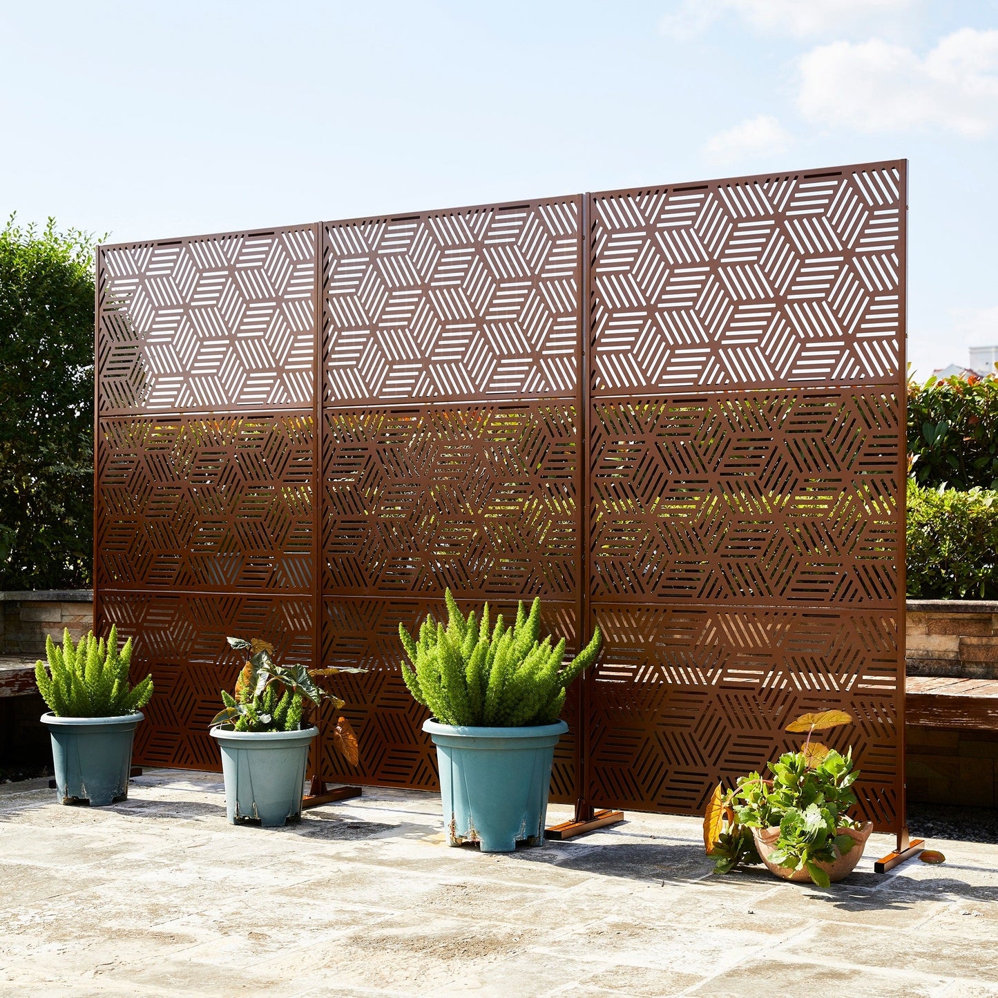Glitzhome Écran de séparation de pièce, pare-brise à 3 panneaux, motif floral galvanisé, 1,8 m (6 pieds)