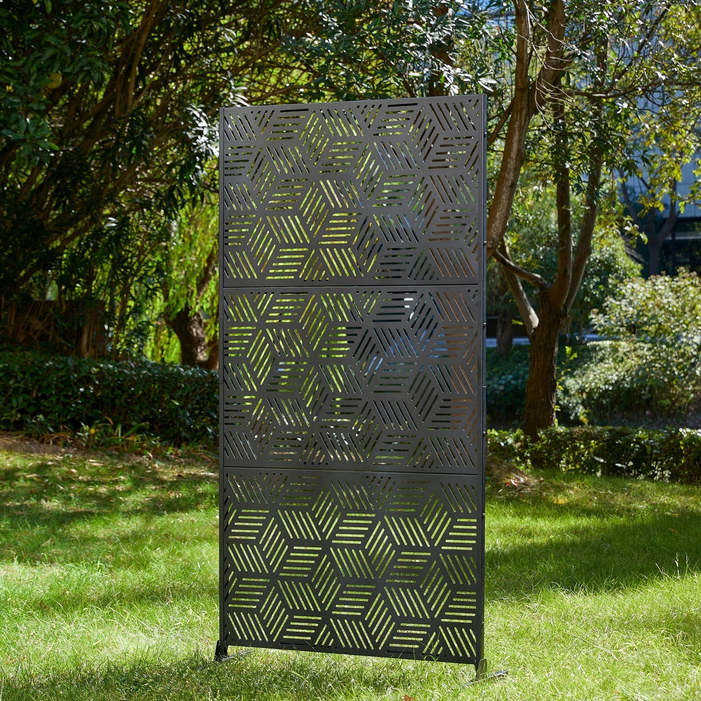 Glitzhome Écran de séparation de pièce, pare-brise à 3 panneaux, motif floral galvanisé, 1,8 m (6 pieds)