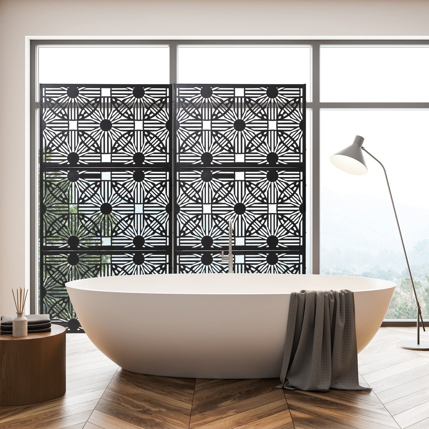 Glitzhome Écran de séparation de pièce, pare-brise à 3 panneaux, motif floral galvanisé, 1,8 m (6 pieds)