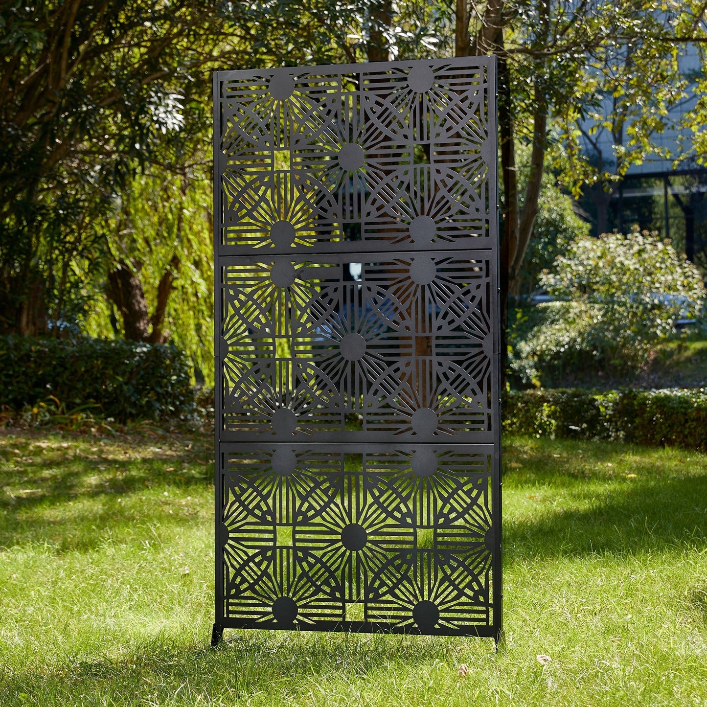 Glitzhome Écran de séparation de pièce, pare-brise à 3 panneaux, motif floral galvanisé, 1,8 m (6 pieds)