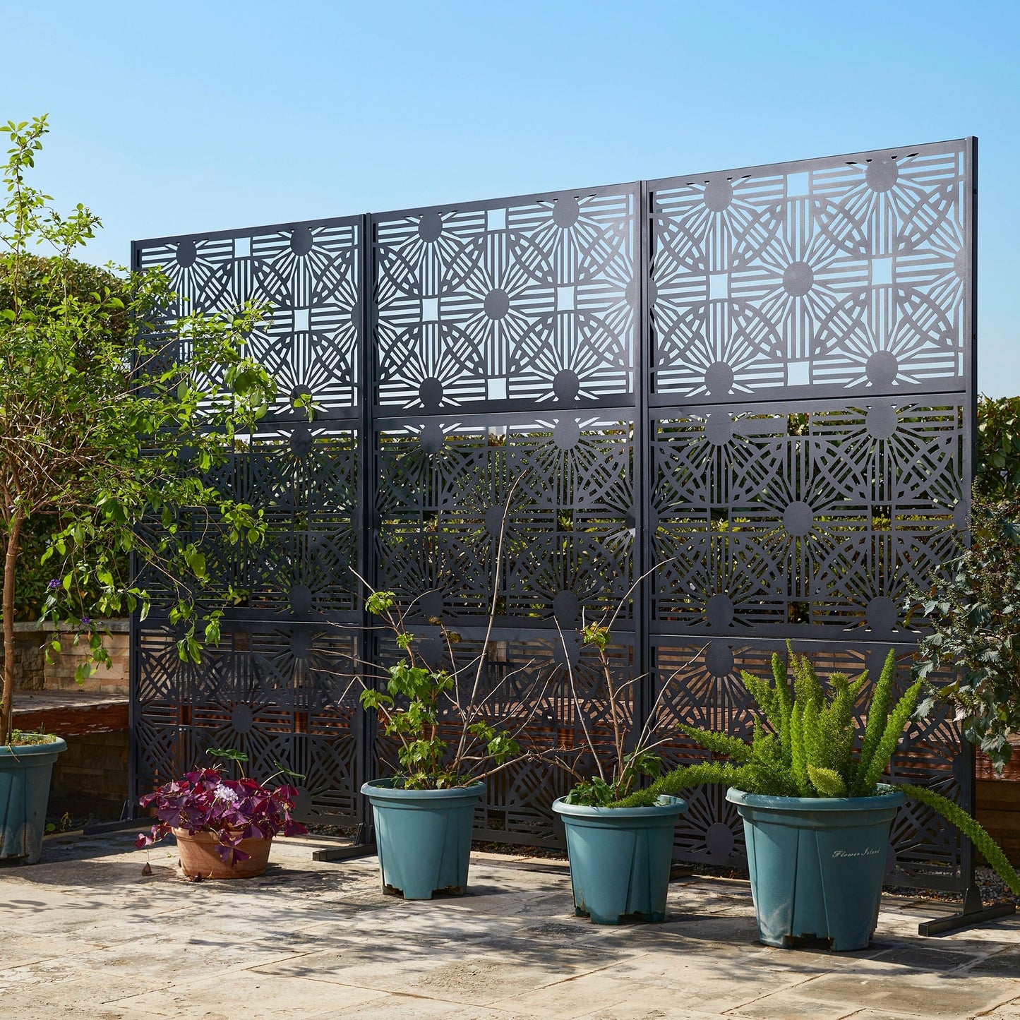 Glitzhome Écran de séparation de pièce, pare-brise à 3 panneaux, motif floral galvanisé, 1,8 m (6 pieds)