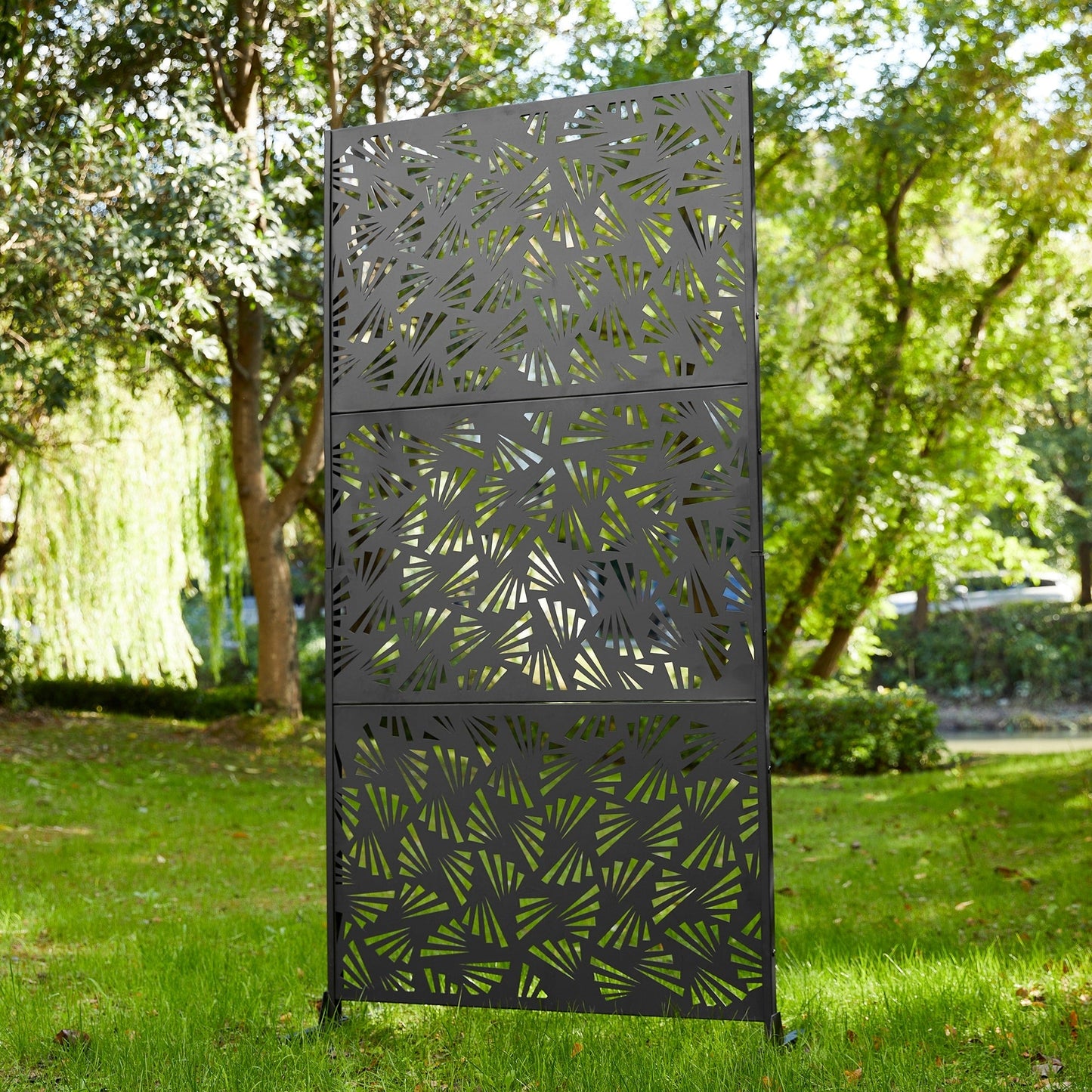 Glitzhome Écran de séparation de pièce, pare-brise à 3 panneaux, motif floral galvanisé, 1,8 m (6 pieds)