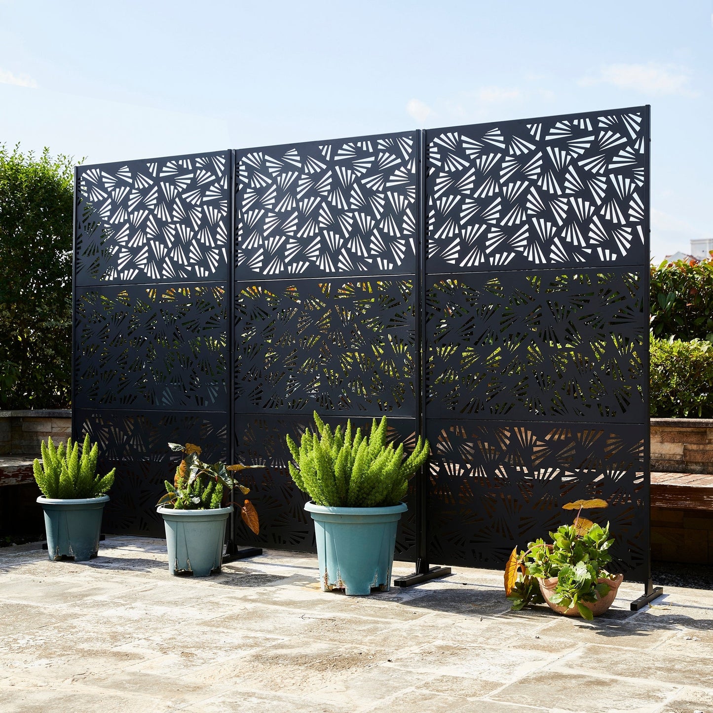 Glitzhome Écran de séparation de pièce, pare-brise à 3 panneaux, motif floral galvanisé, 1,8 m (6 pieds)