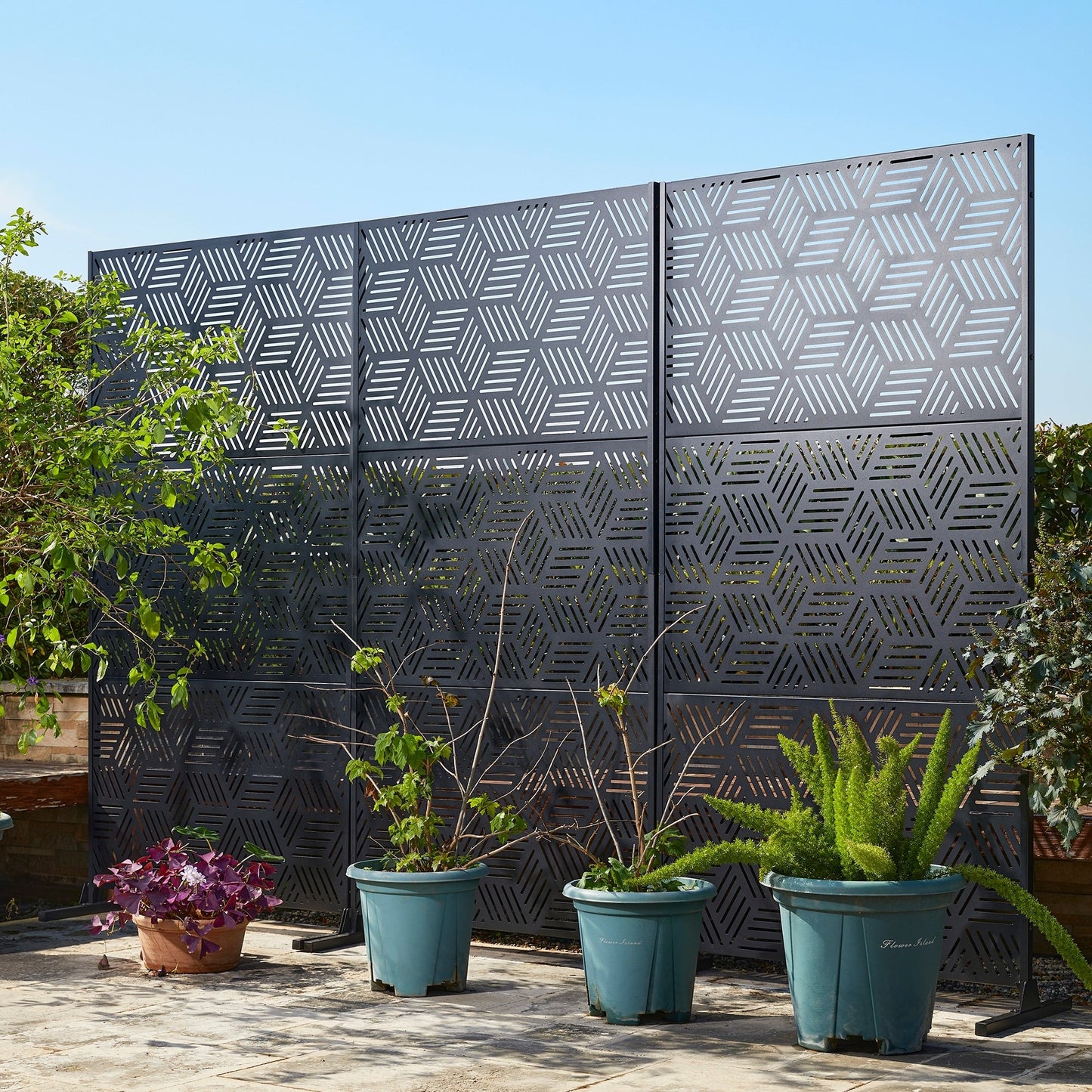 Glitzhome Écran de séparation de pièce, pare-brise à 3 panneaux, motif floral galvanisé, 1,8 m (6 pieds)