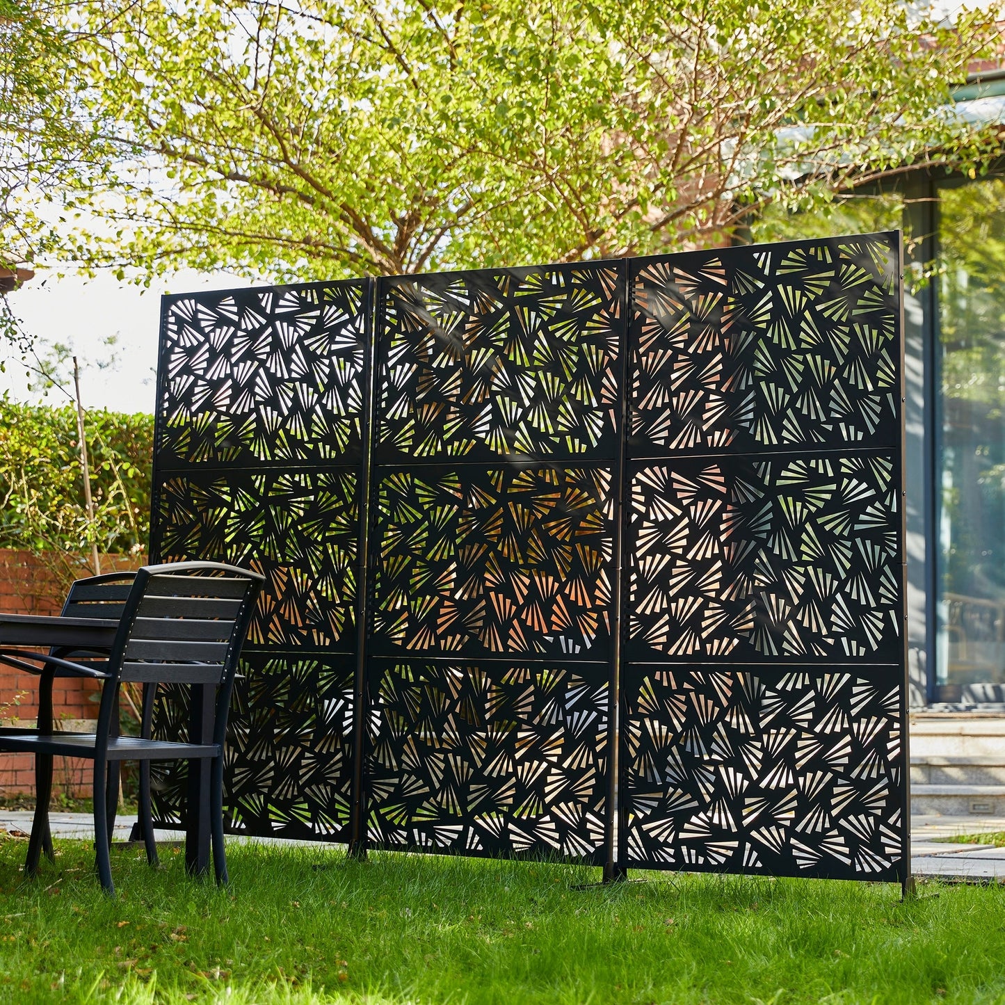 Glitzhome Écran de séparation de pièce, pare-brise à 3 panneaux, motif floral galvanisé, 1,8 m (6 pieds)
