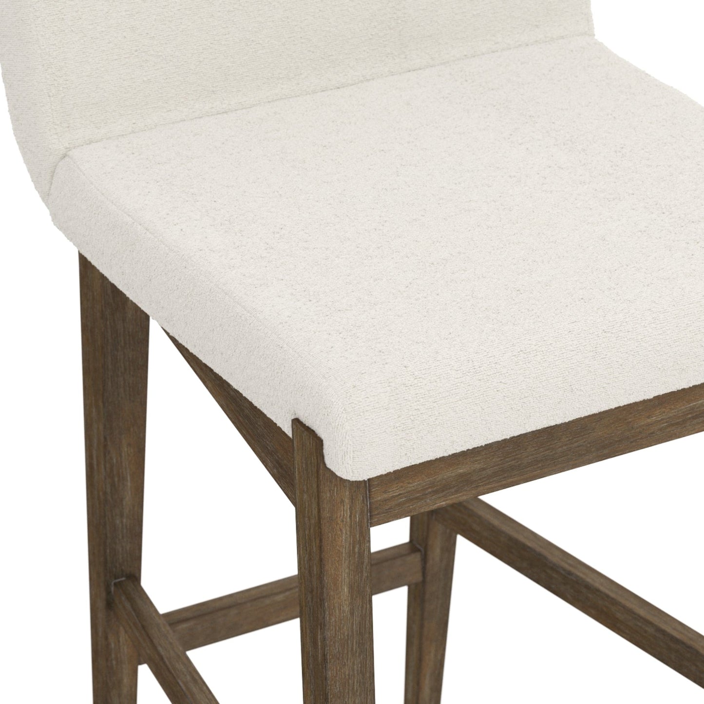 Tabouret de bar moderne Gracie, chaise rembourrée en bouclé et pieds en bois brossé
