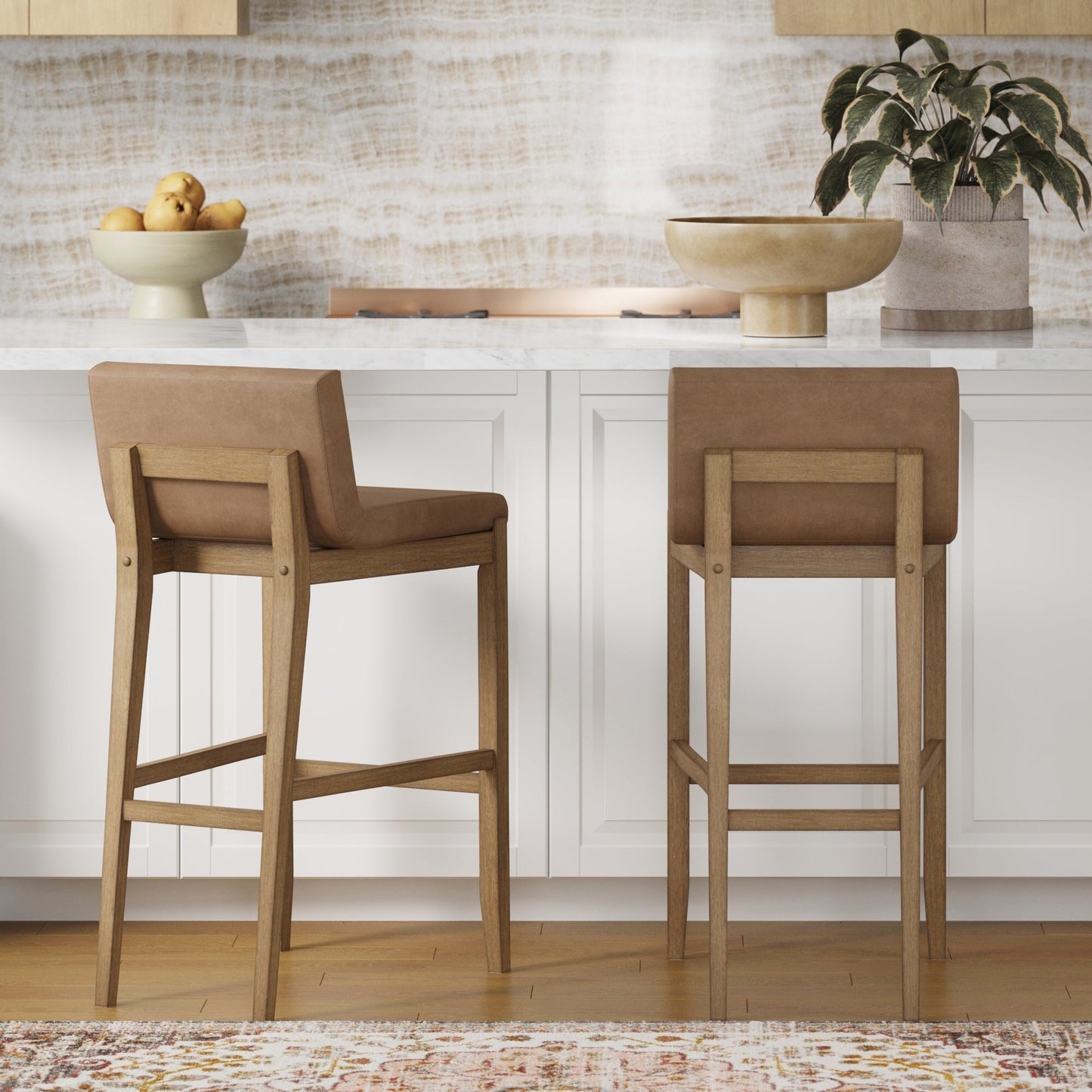Tabouret de bar moderne Gracie, chaise rembourrée en bouclé et pieds en bois brossé