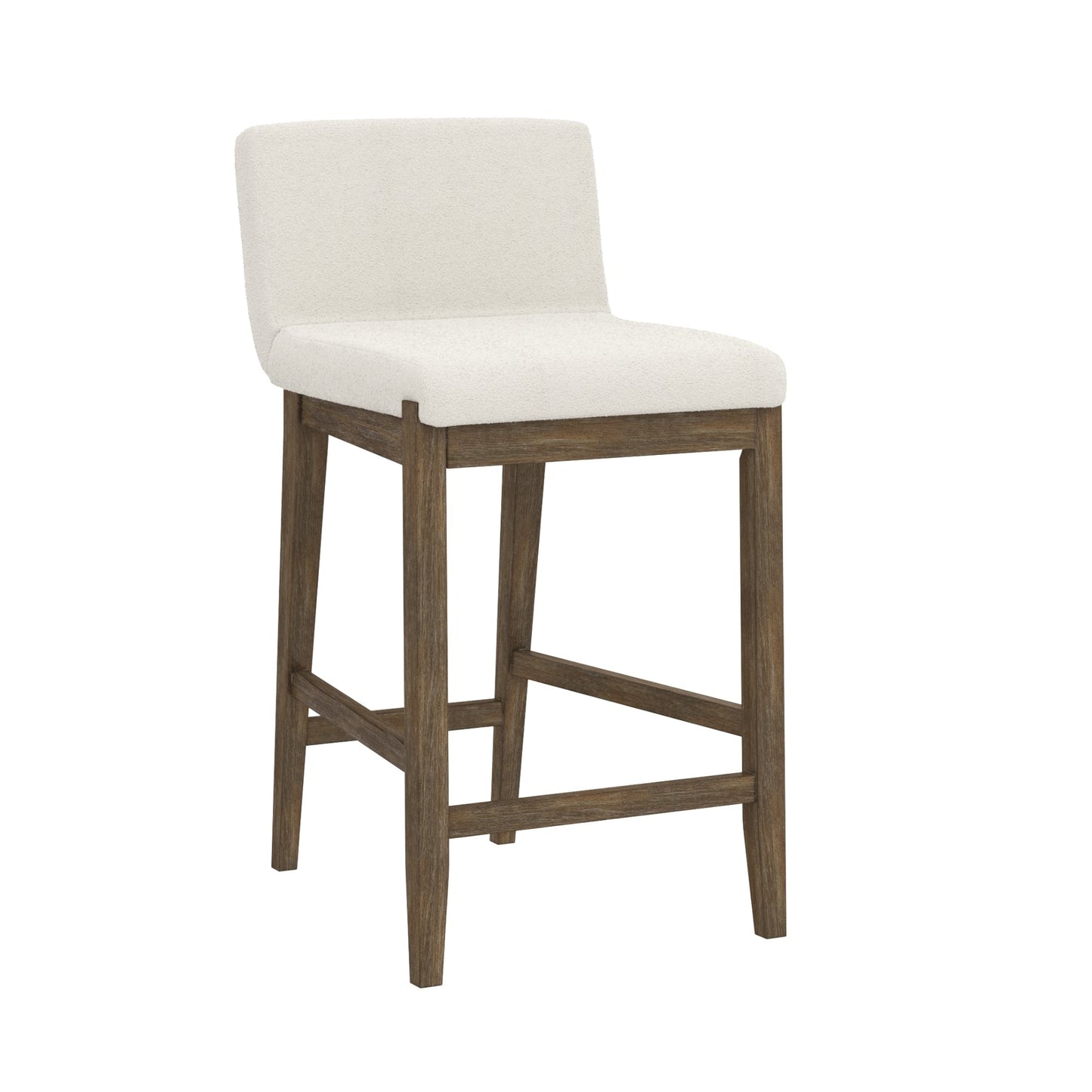 Tabouret de bar moderne Gracie, chaise rembourrée en bouclé et pieds en bois brossé