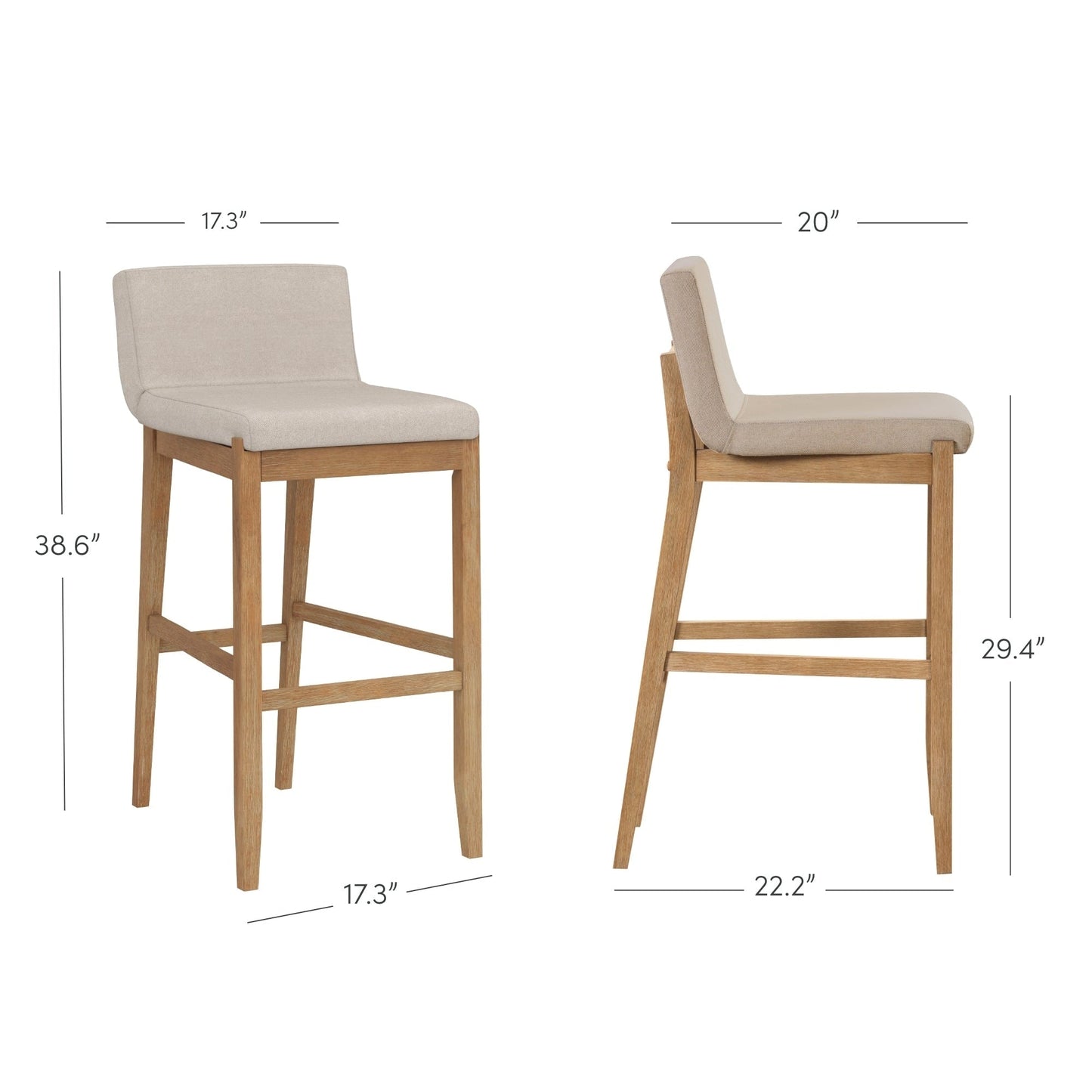 Tabouret de bar moderne Gracie, chaise rembourrée en bouclé et pieds en bois brossé