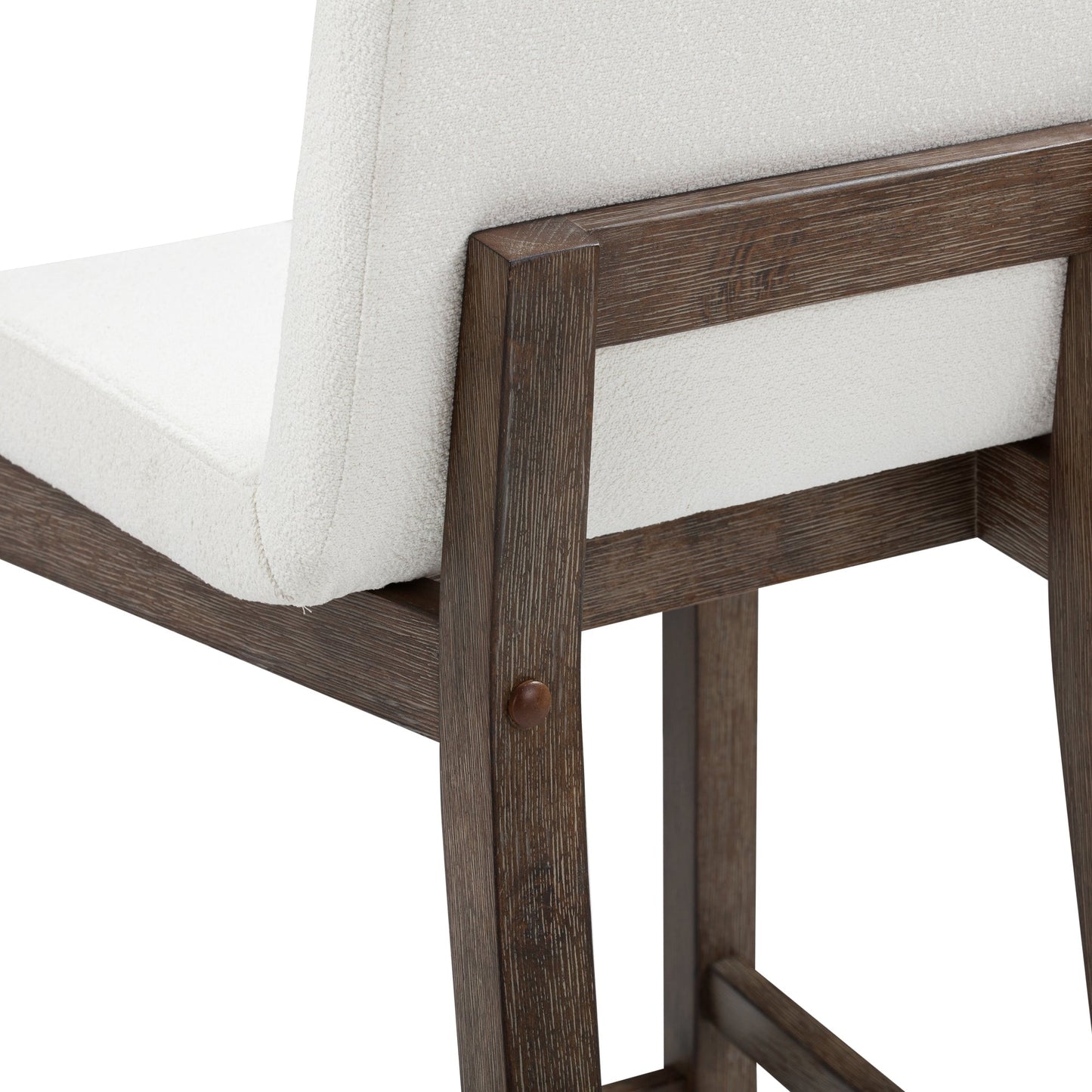 Tabouret de bar moderne Gracie, chaise rembourrée en bouclé et pieds en bois brossé