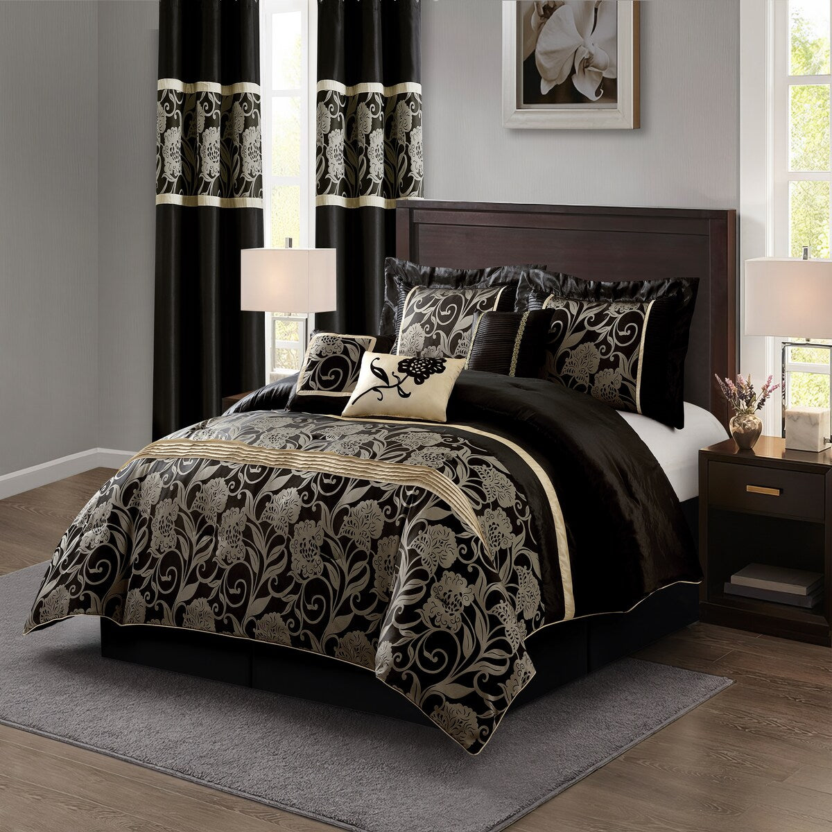Ensemble de Couette à Motifs Floraux en Jacquard Nanshing Brie, 9 Pièces