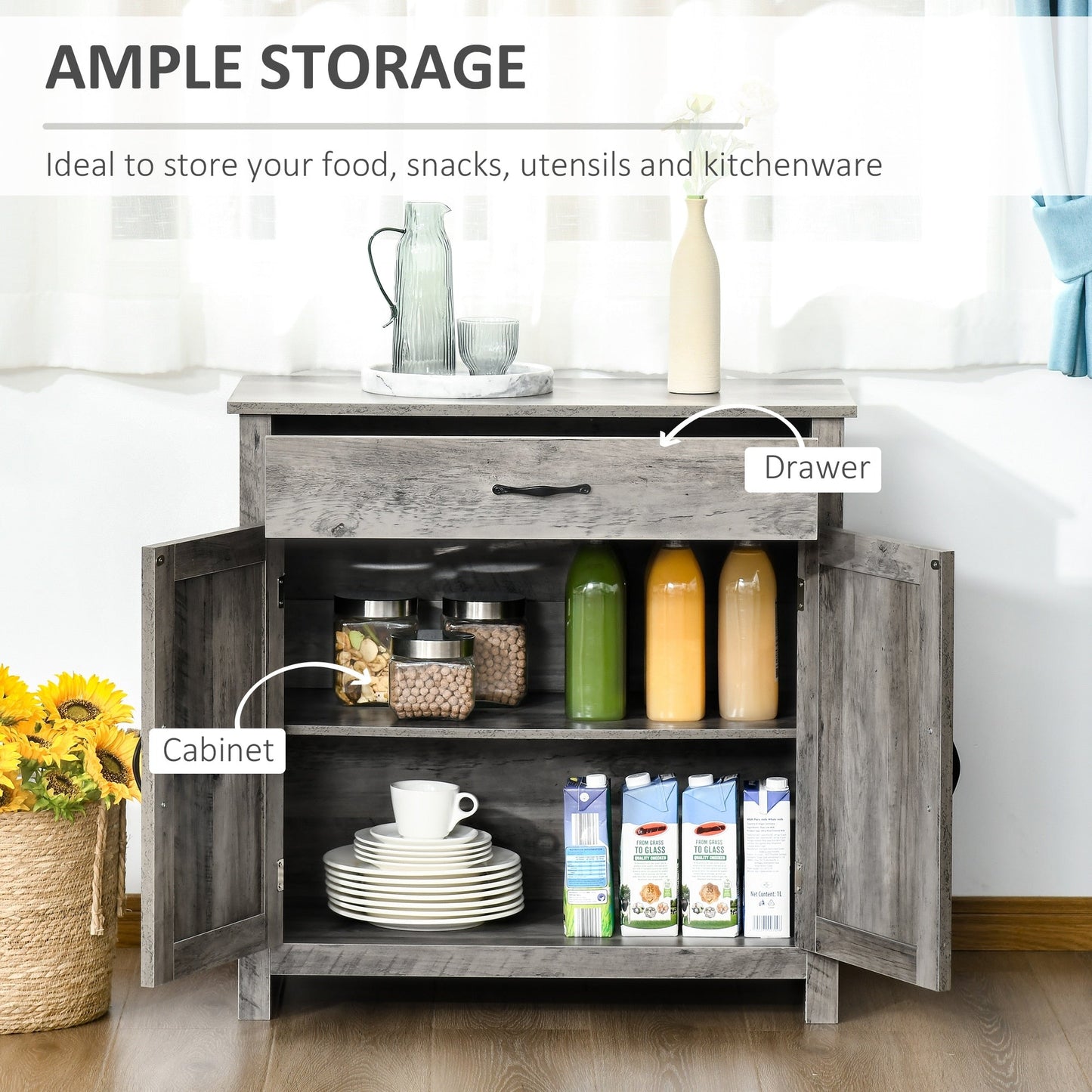 Buffet HOMCOM style porte de grange de ferme, 32 pouces, meuble de rangement, bar à café pour salon ou entrée