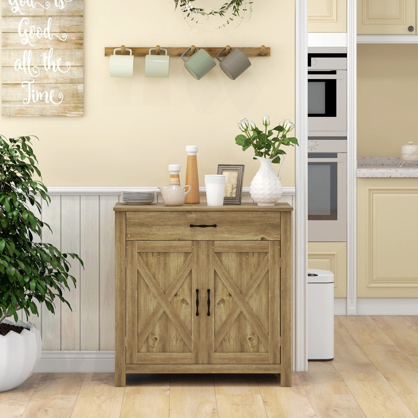 Buffet HOMCOM style porte de grange de ferme, 32 pouces, meuble de rangement, bar à café pour salon ou entrée