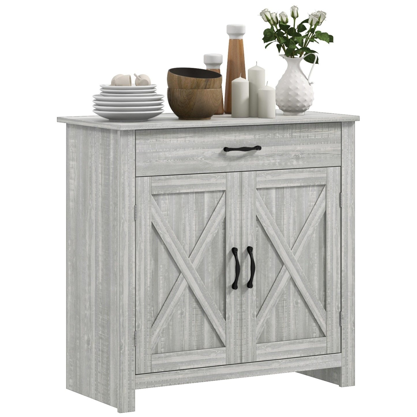 Buffet HOMCOM style porte de grange de ferme, 32 pouces, meuble de rangement, bar à café pour salon ou entrée