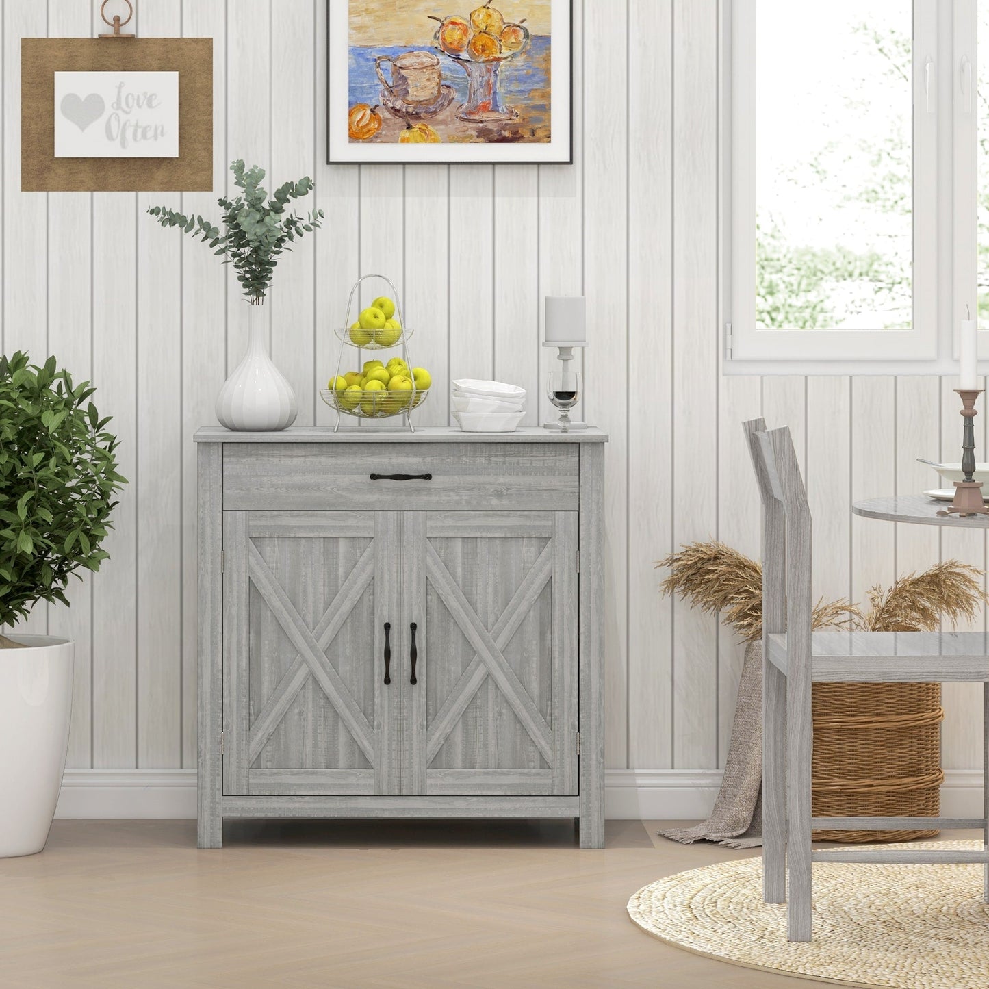 Buffet HOMCOM style porte de grange de ferme, 32 pouces, meuble de rangement, bar à café pour salon ou entrée