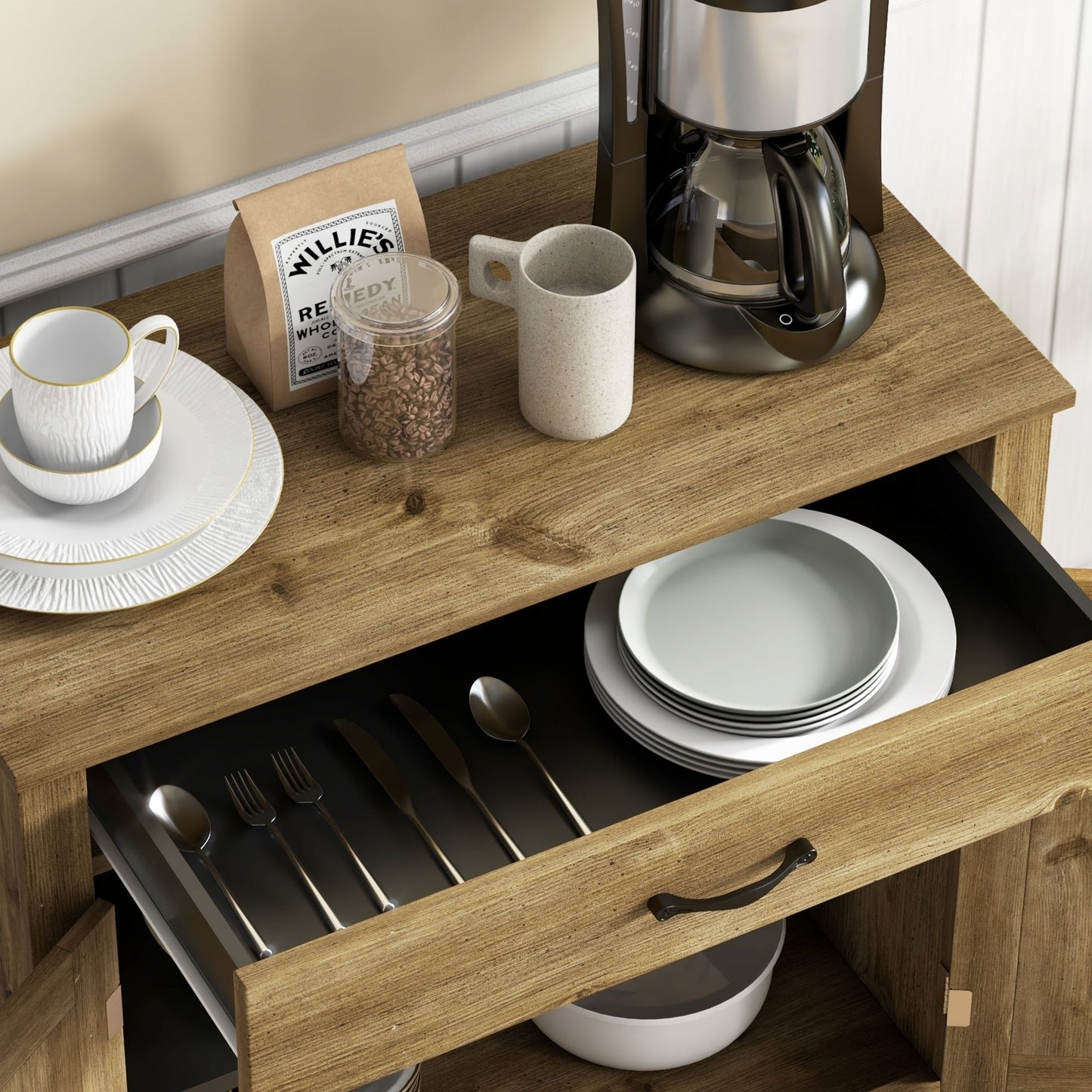 Buffet HOMCOM style porte de grange de ferme, 32 pouces, meuble de rangement, bar à café pour salon ou entrée