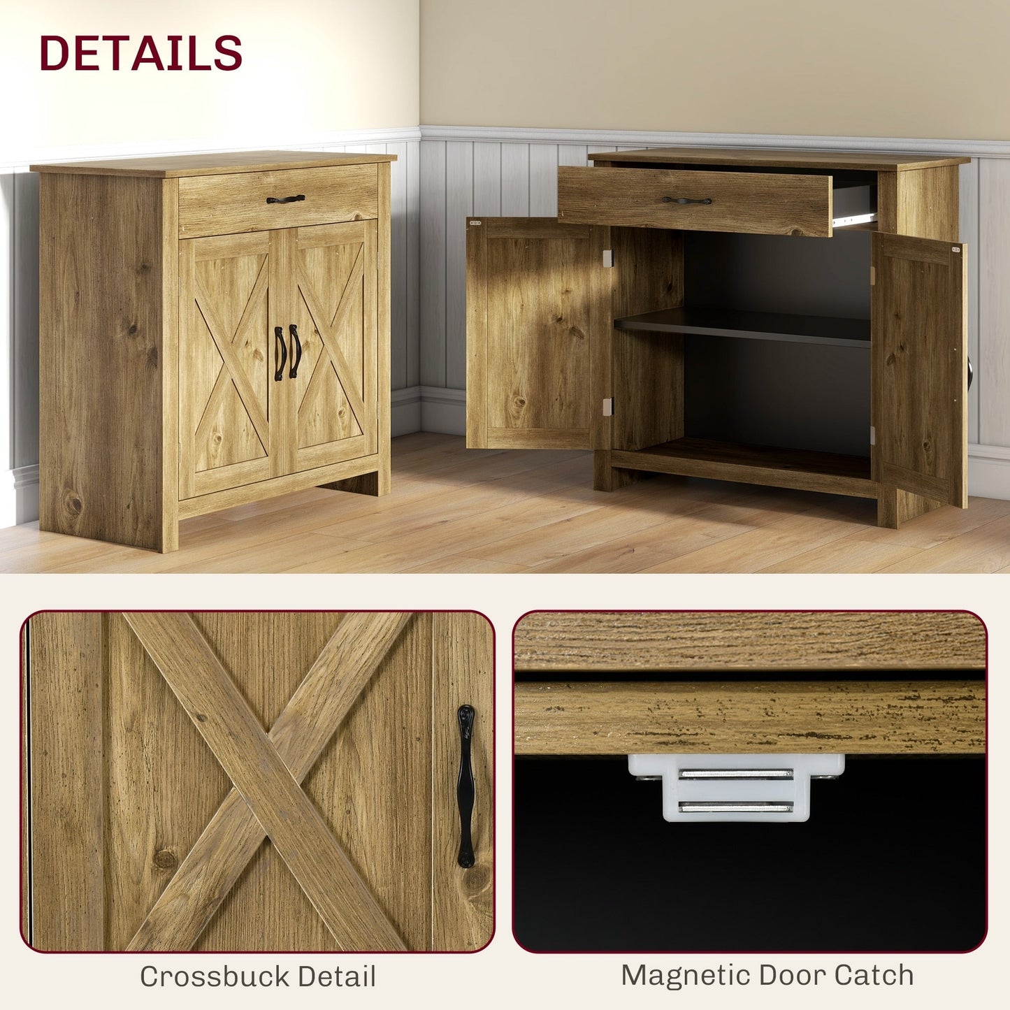 Buffet HOMCOM style porte de grange de ferme, 32 pouces, meuble de rangement, bar à café pour salon ou entrée