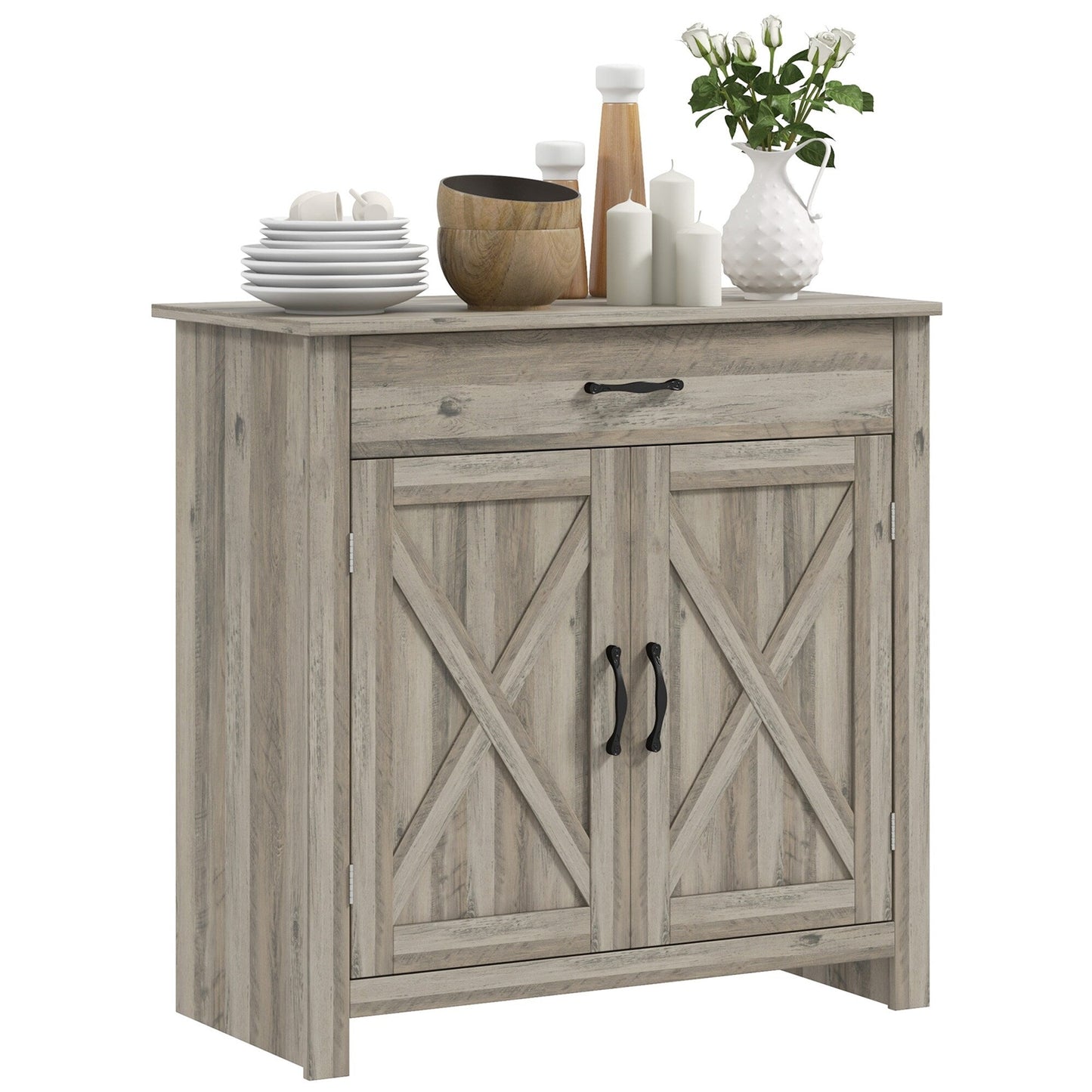 Buffet HOMCOM style porte de grange de ferme, 32 pouces, meuble de rangement, bar à café pour salon ou entrée