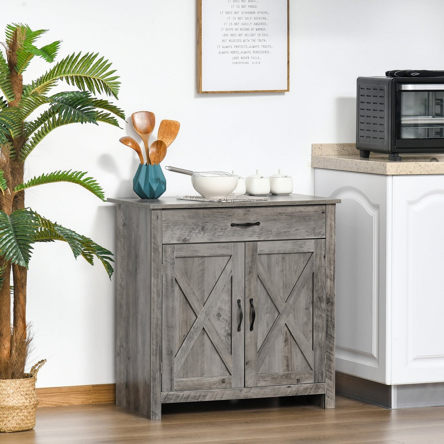 Buffet HOMCOM style porte de grange de ferme, 32 pouces, meuble de rangement, bar à café pour salon ou entrée