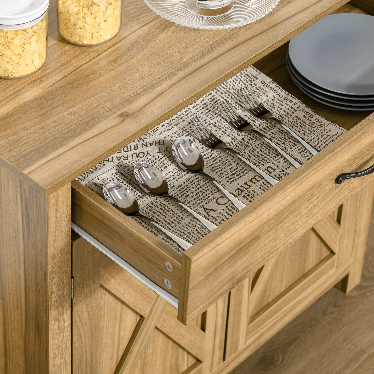 Buffet HOMCOM style porte de grange de ferme, 32 pouces, meuble de rangement, bar à café pour salon ou entrée