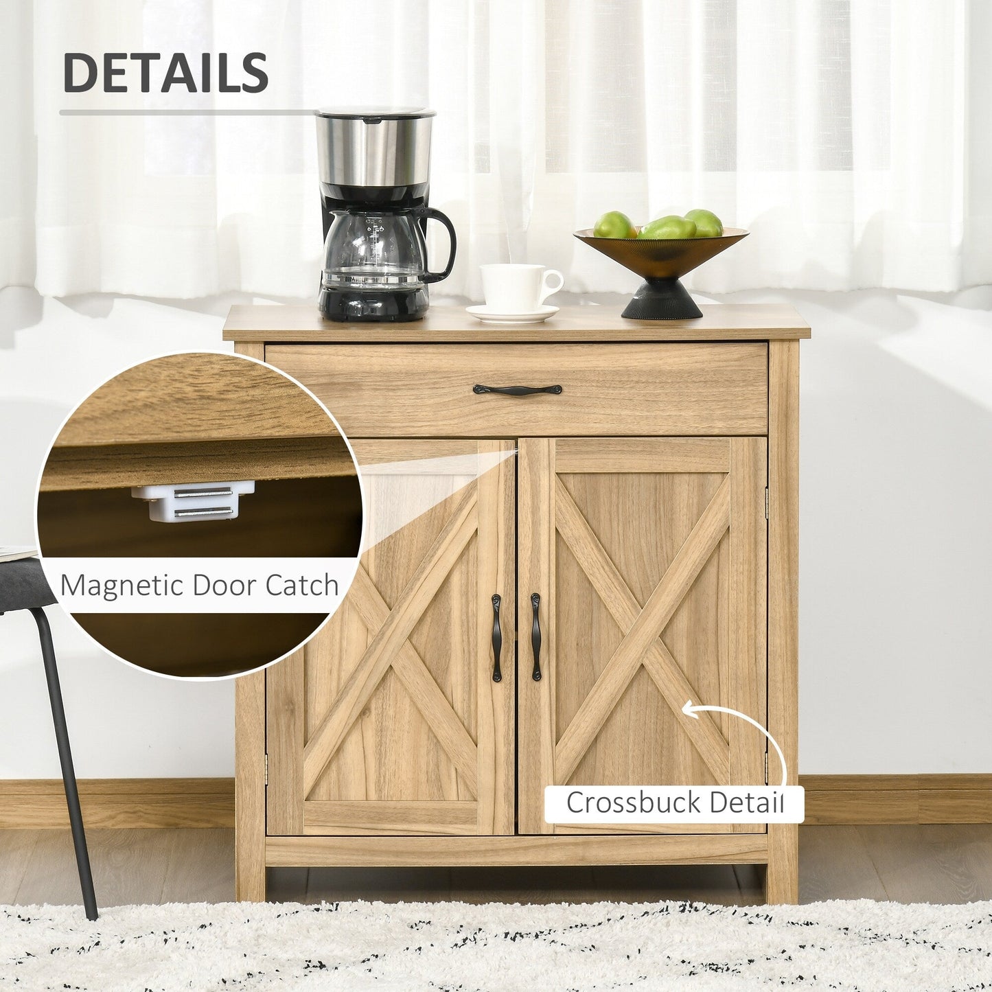 Buffet HOMCOM style porte de grange de ferme, 32 pouces, meuble de rangement, bar à café pour salon ou entrée